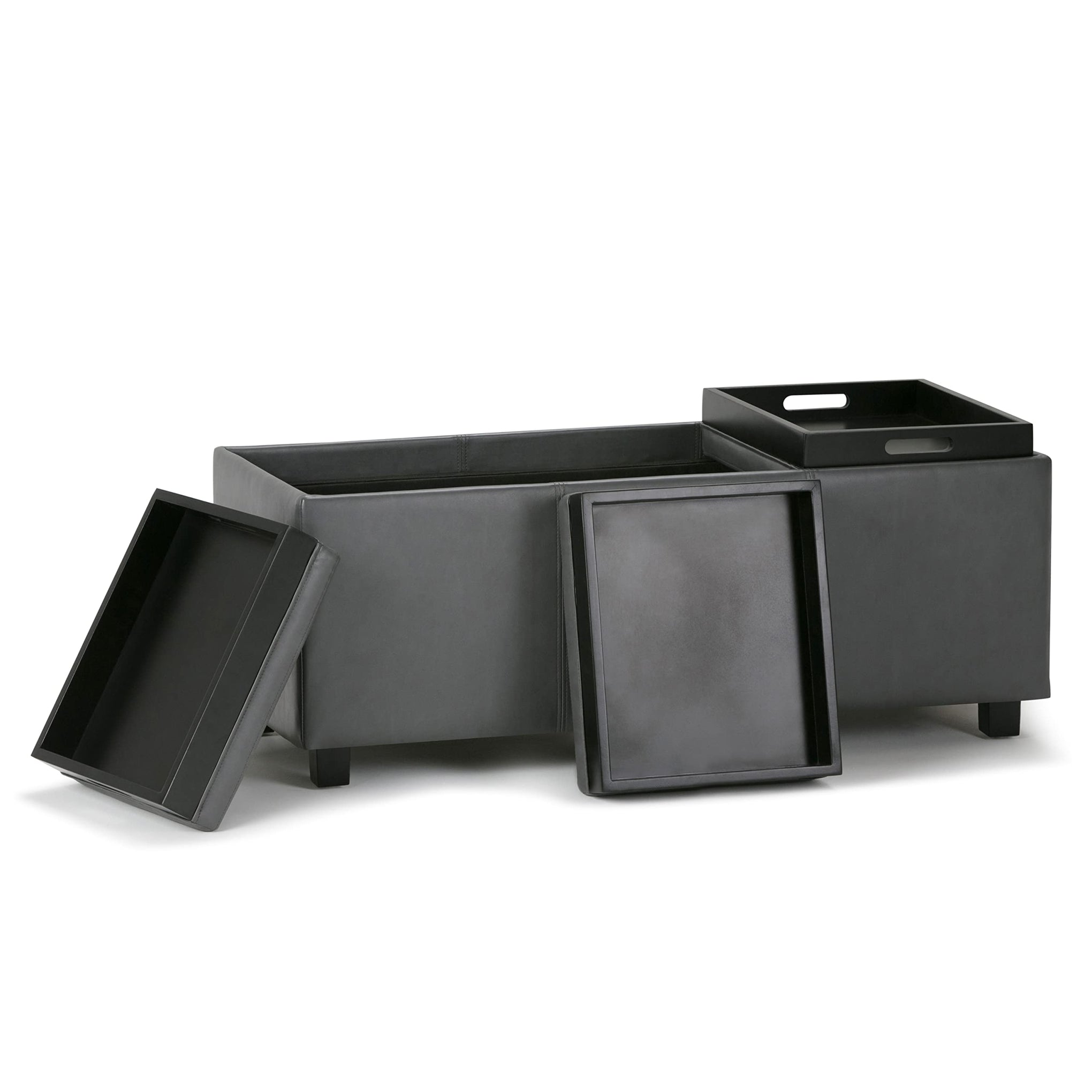 Avalon 42" Wide Vegan Leather Storage Ottoman in Stone Grey