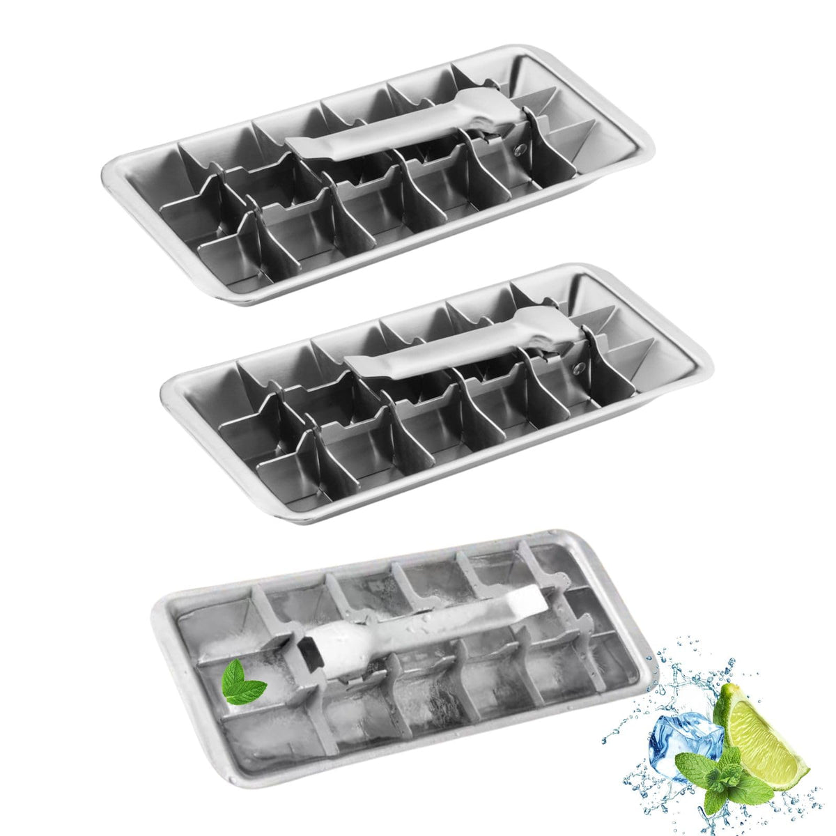 3 Pack Stainless Steel Ice Cube Trays (3 Count)