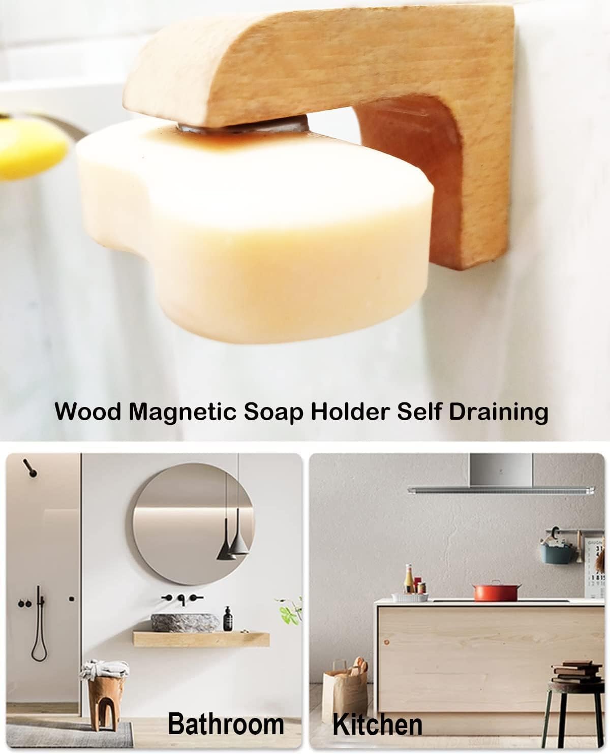 Magnetic Wooden soap Holder for Shower Wall