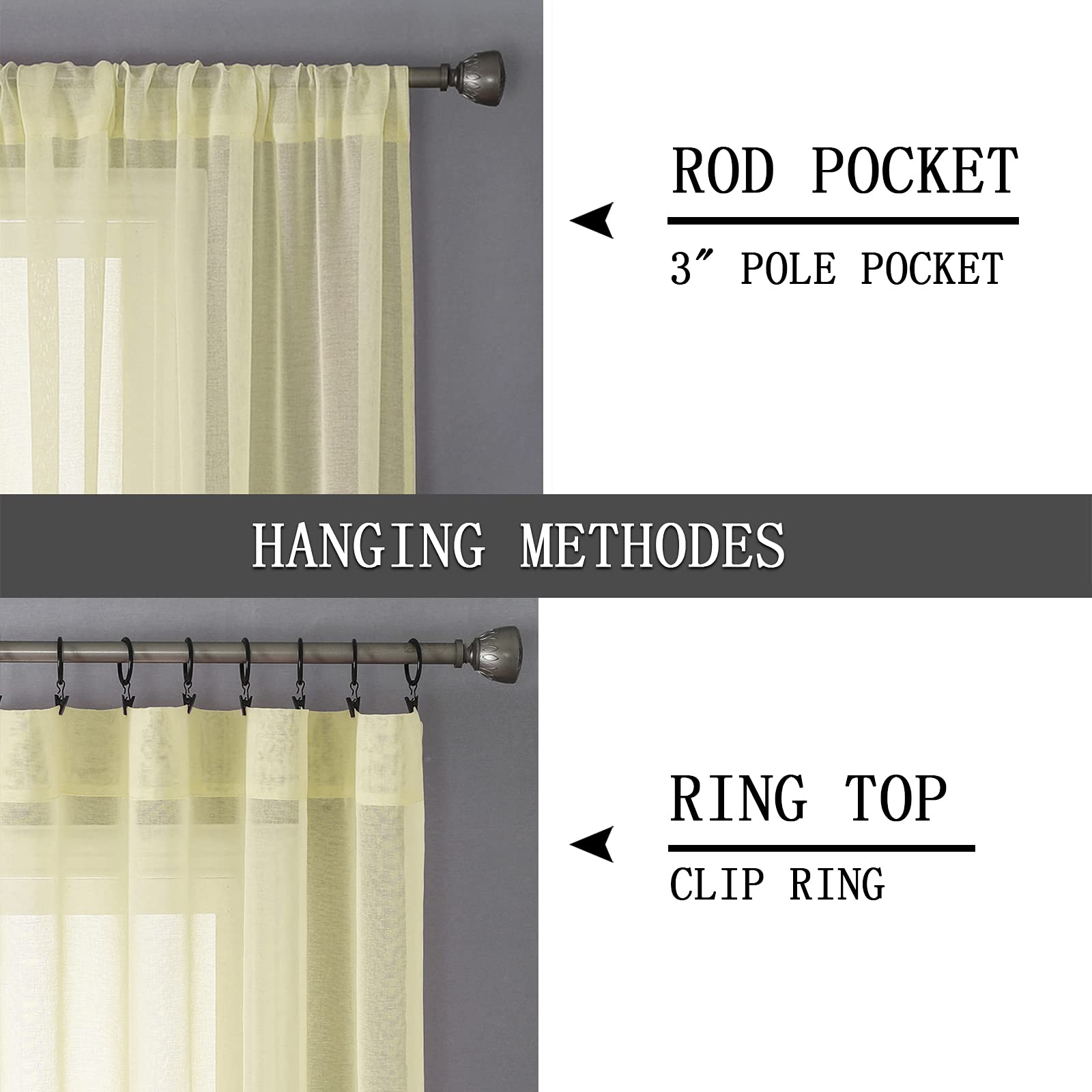 Sheer Curtains Living Room Linen Textured Curtain Sheers Light Filtering Voile Rod Pocket Curtains for Bedroom (2 Count)