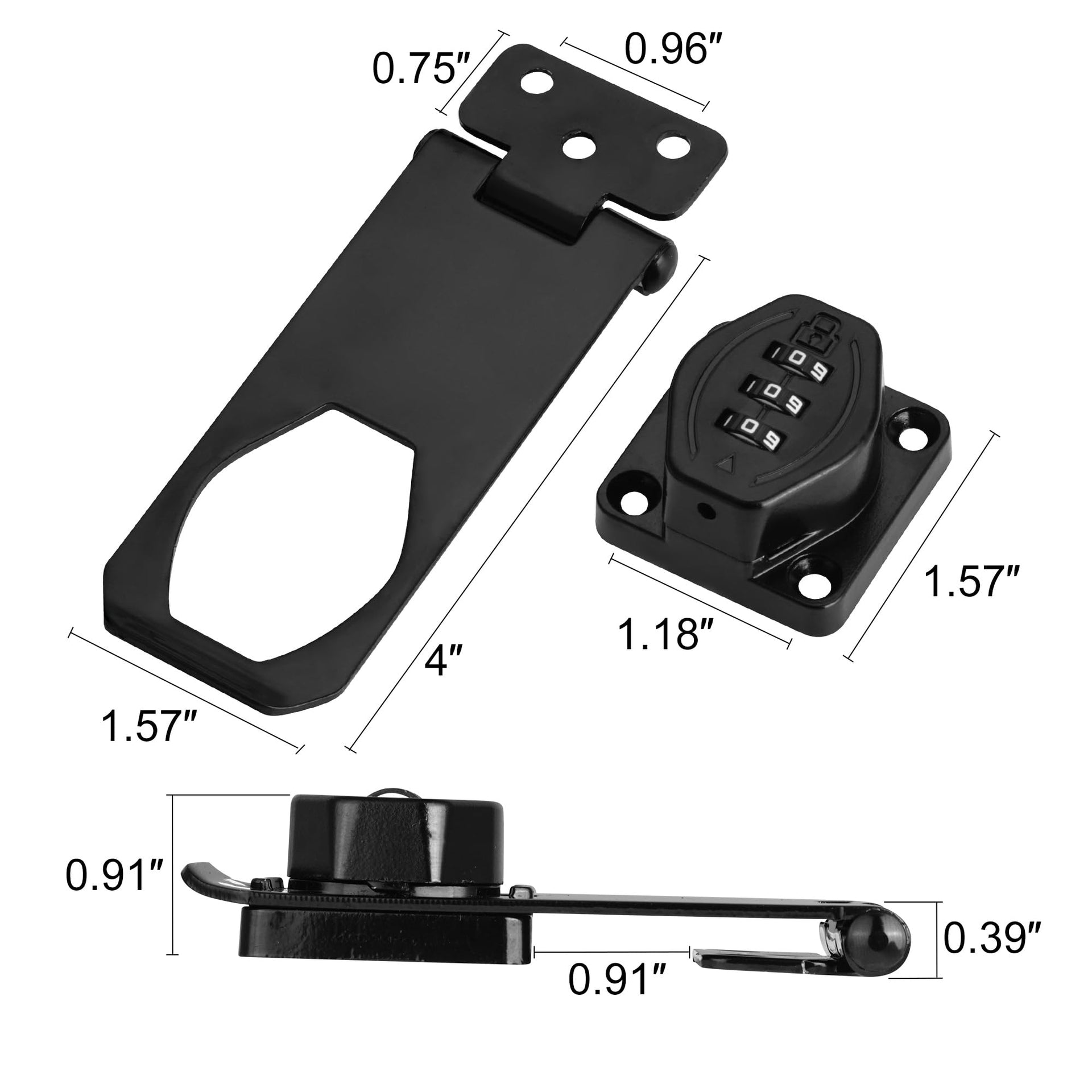 4 inch 180 Degree Hasp Latch with Combination Lock (2 Count)