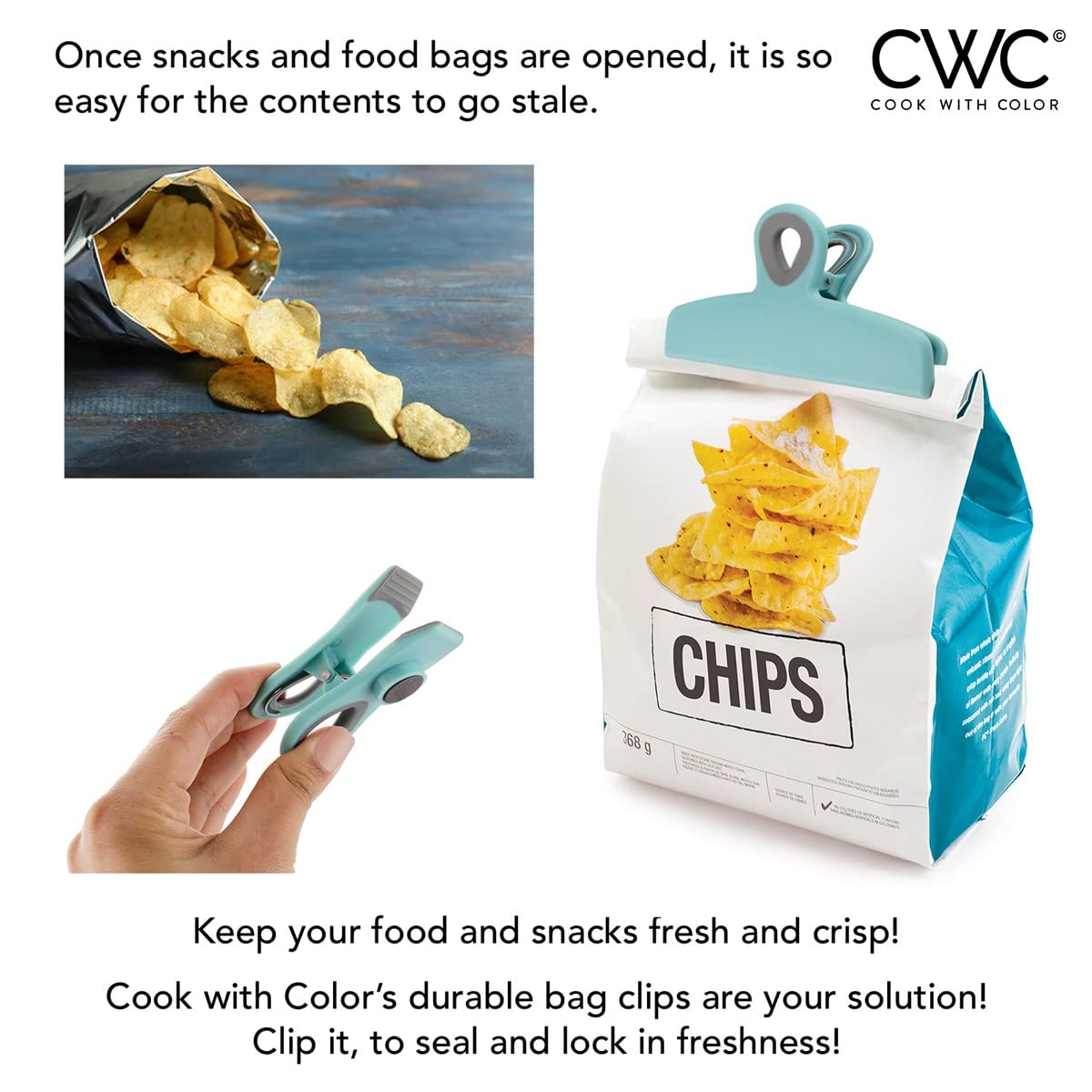 Bag Clips Heavy Duty Chip Clip and Refrigerator Magnet Clips for Food Storage with Air Tight Seal Grip (8 Count)