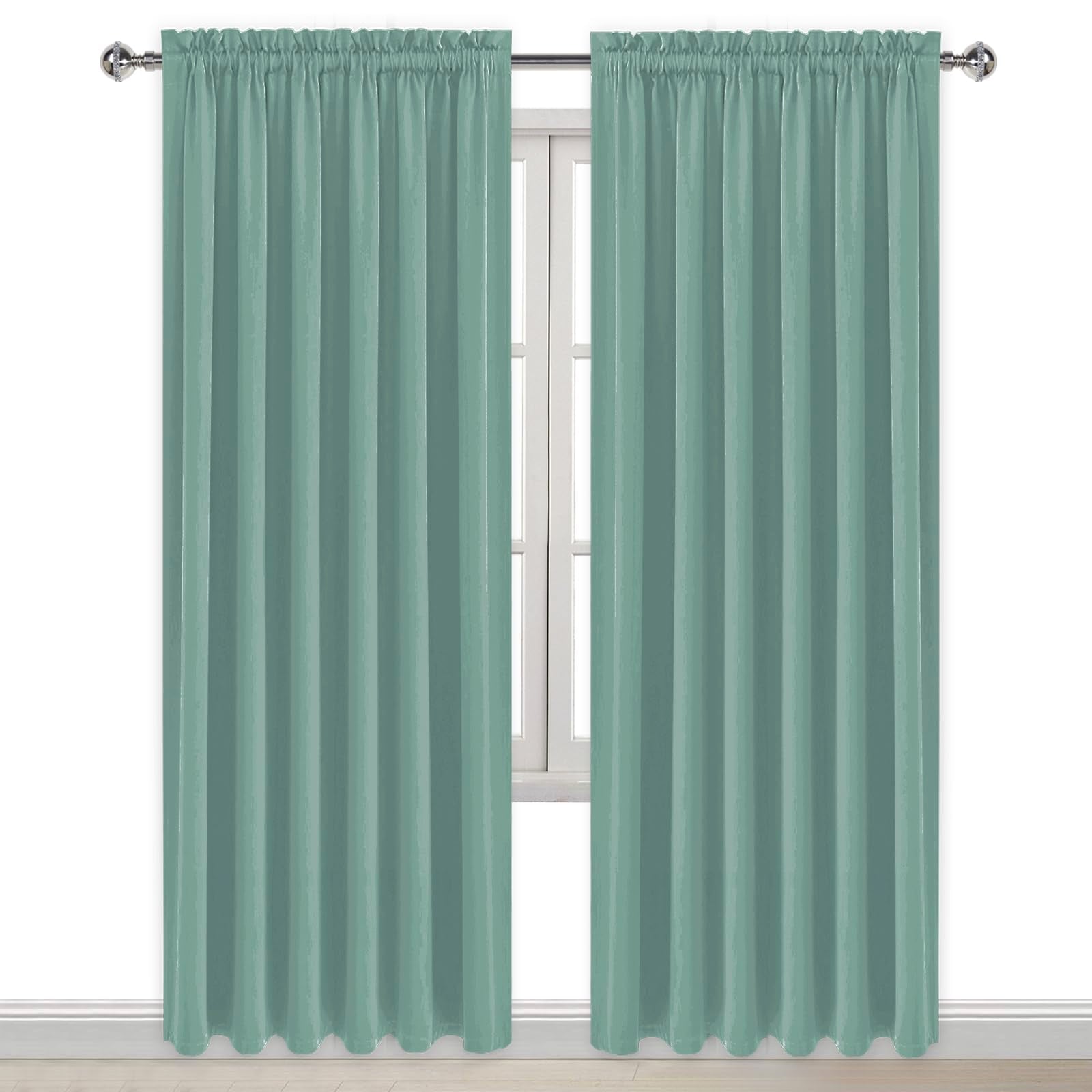 Wide Blackout Curtains for Bedroom 70 x 84 Inch Long Sage Green (2 Count)