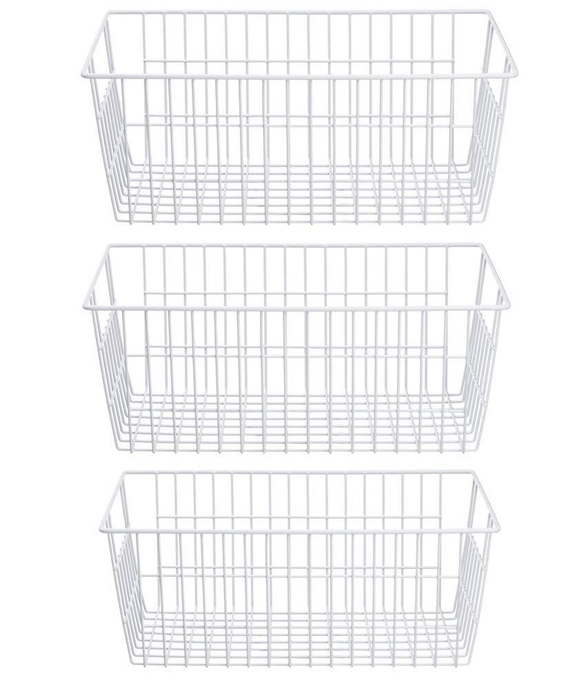 Freezer Baskets Wire Storage Baskets Closet Storage Baskets Bins Refrigerator Storage Containers for Home Office (3 Count)
