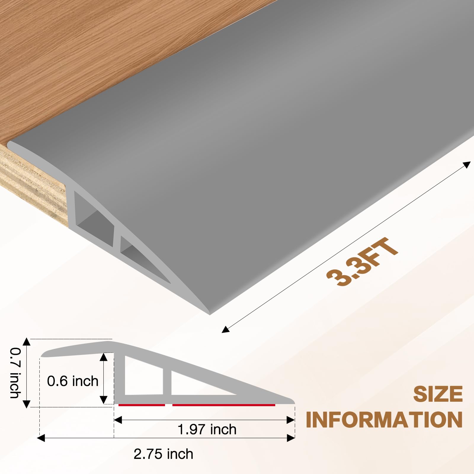Floor Transition Strip Vinyl Door Threshold Ramp Self Adhesive Carpet Edging Strip Doorway Edge Trim (3.3 Foot)