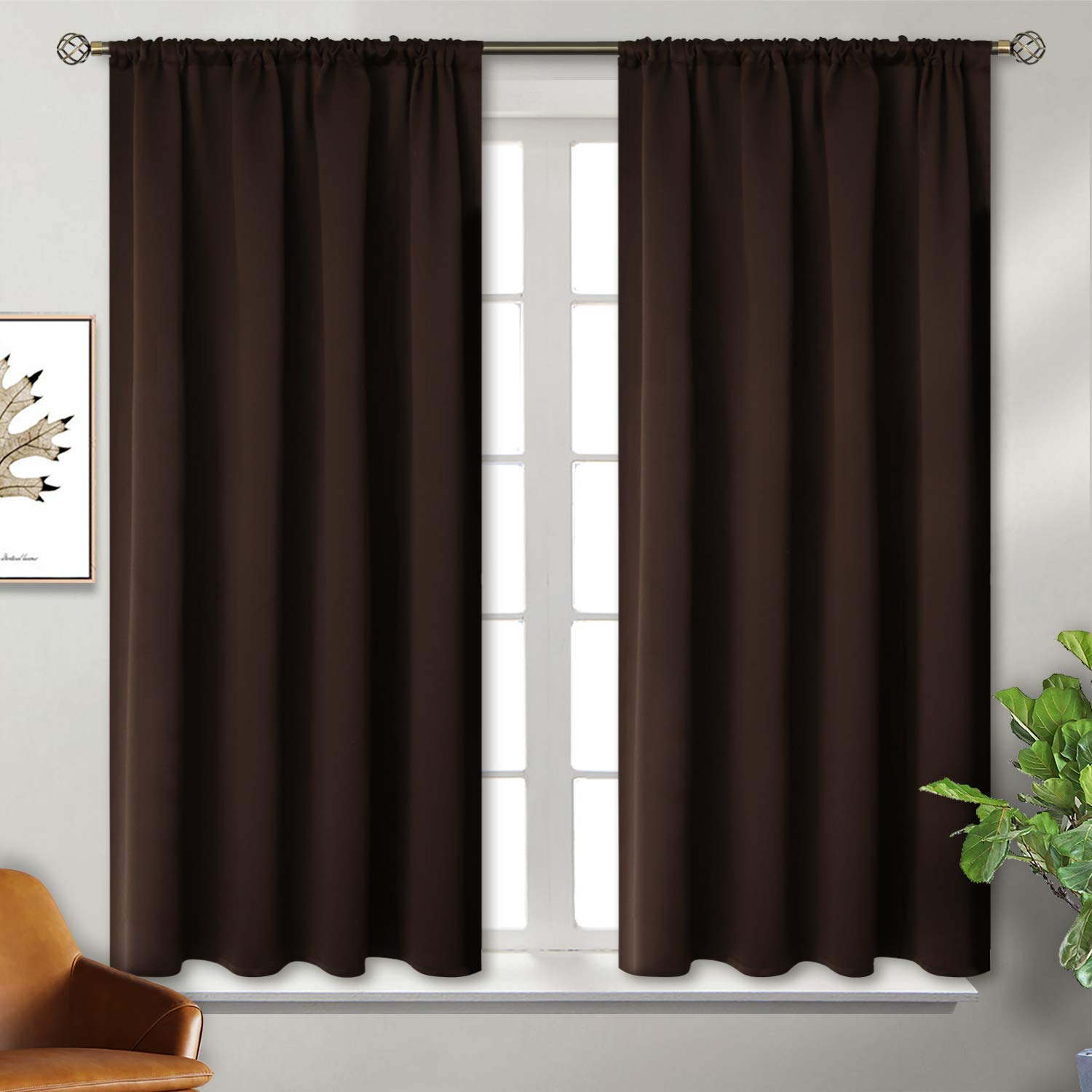Brown Blackout Curtains 45 Inch Long for Bedroom Kitchen Window