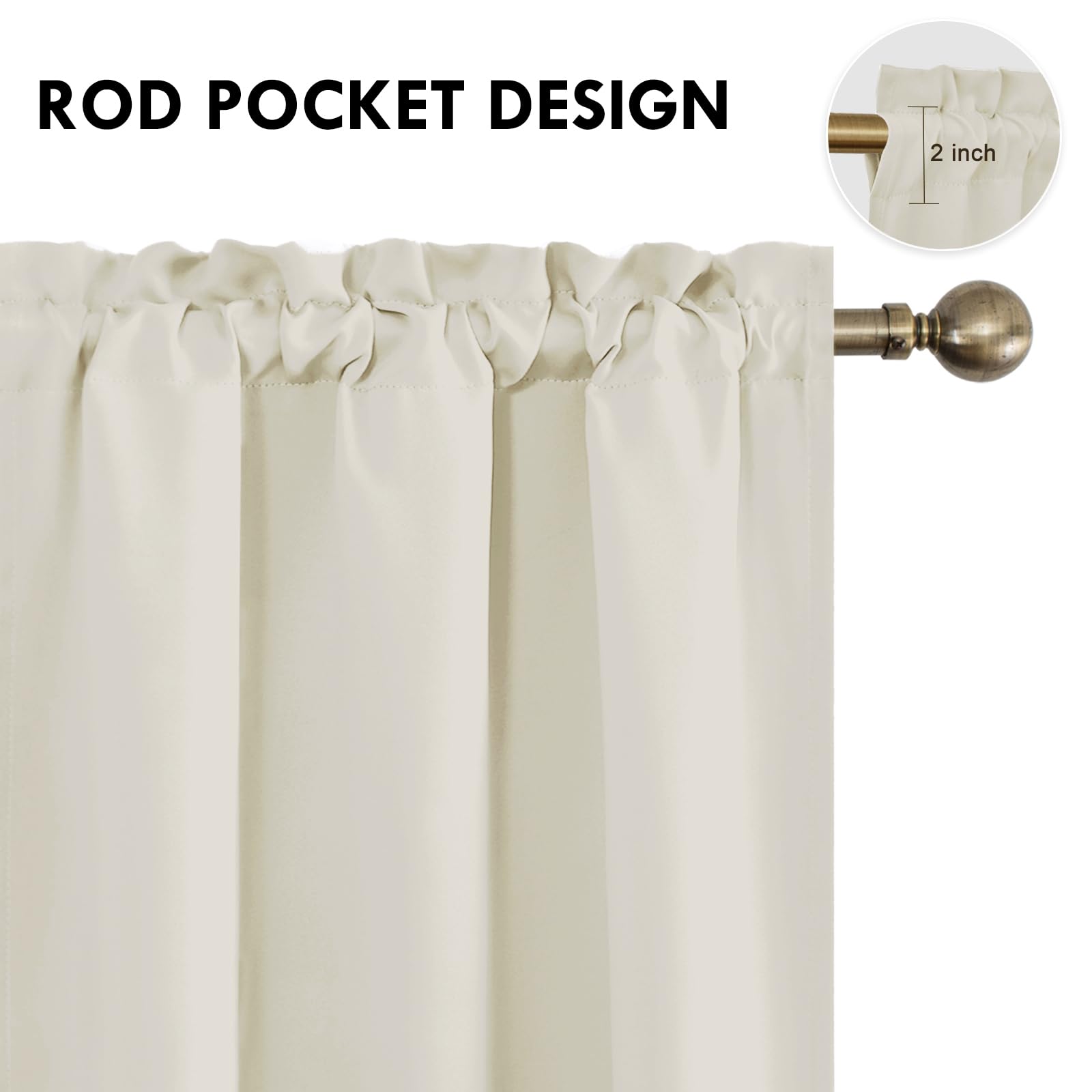 Short Blackout Curtains 42 x 36 Inch for Kitchen RV Bunk Light Beige (2 Count)