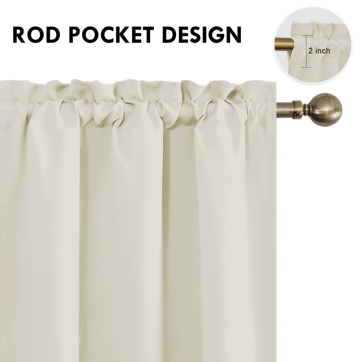 Blackout Curtains for Bedroom 42 x 84 Inch Long Light Beige 2 Panels (2 Count)
