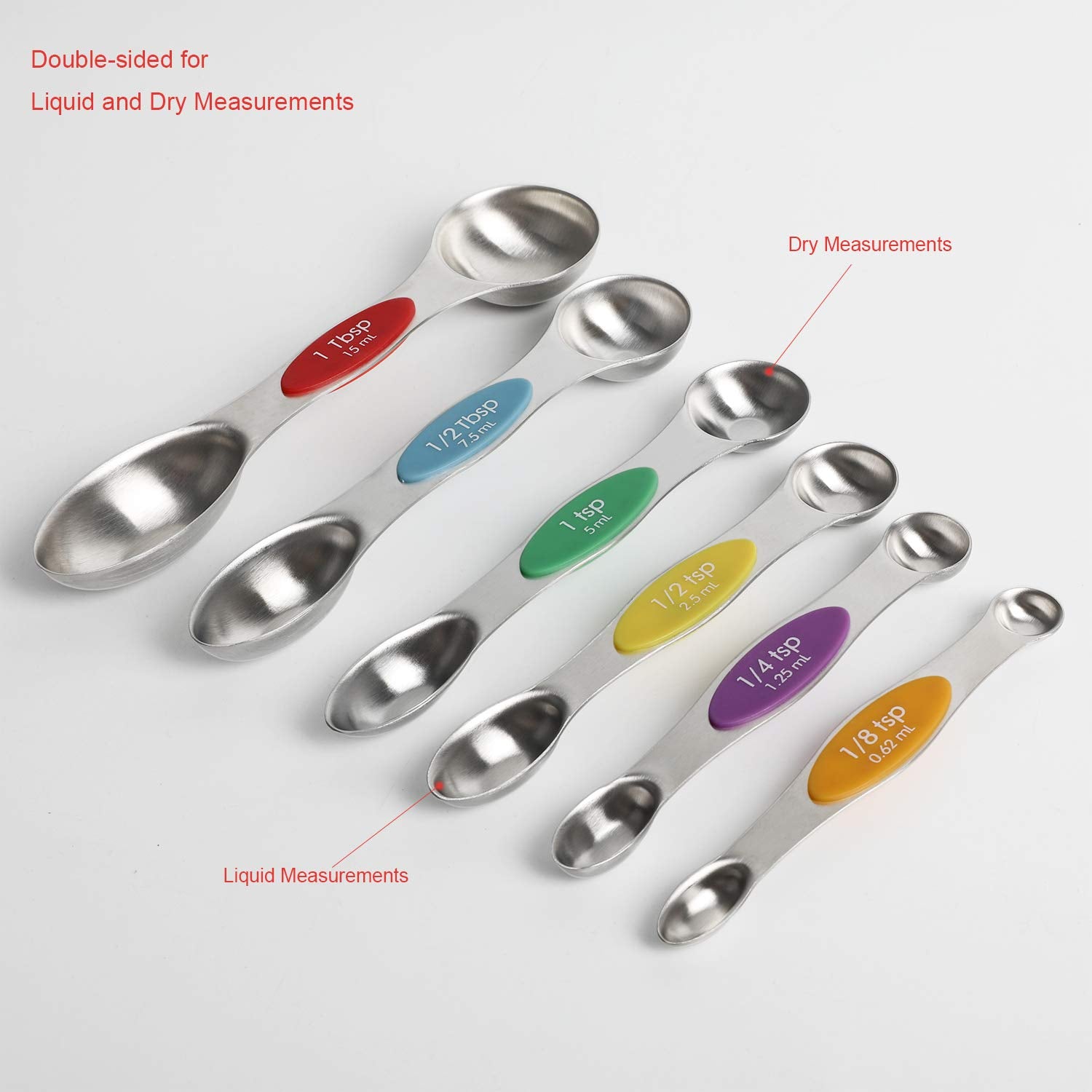 Magnetic Measuring Spoons Stainless Steel Dual Sided Teaspoons Tablespoons (6 Count)
