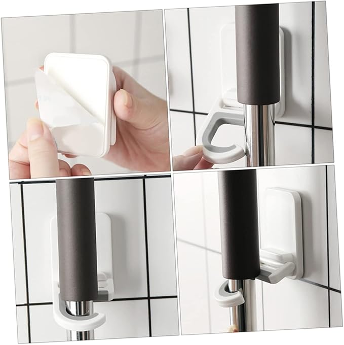 3pcs Punch Mop Holder Clips Multifunctional Mop Hanger Wall Mount Broom Organizer Hooks Strong for Home Office Restaurant