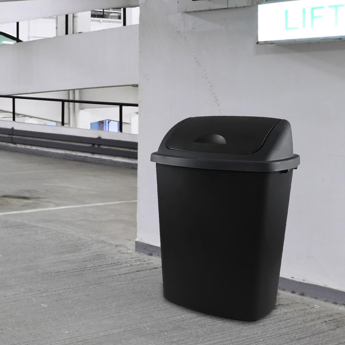 18 Gallon Black Plastic Kitchen Trash Can with Swing Lid (4 Count)