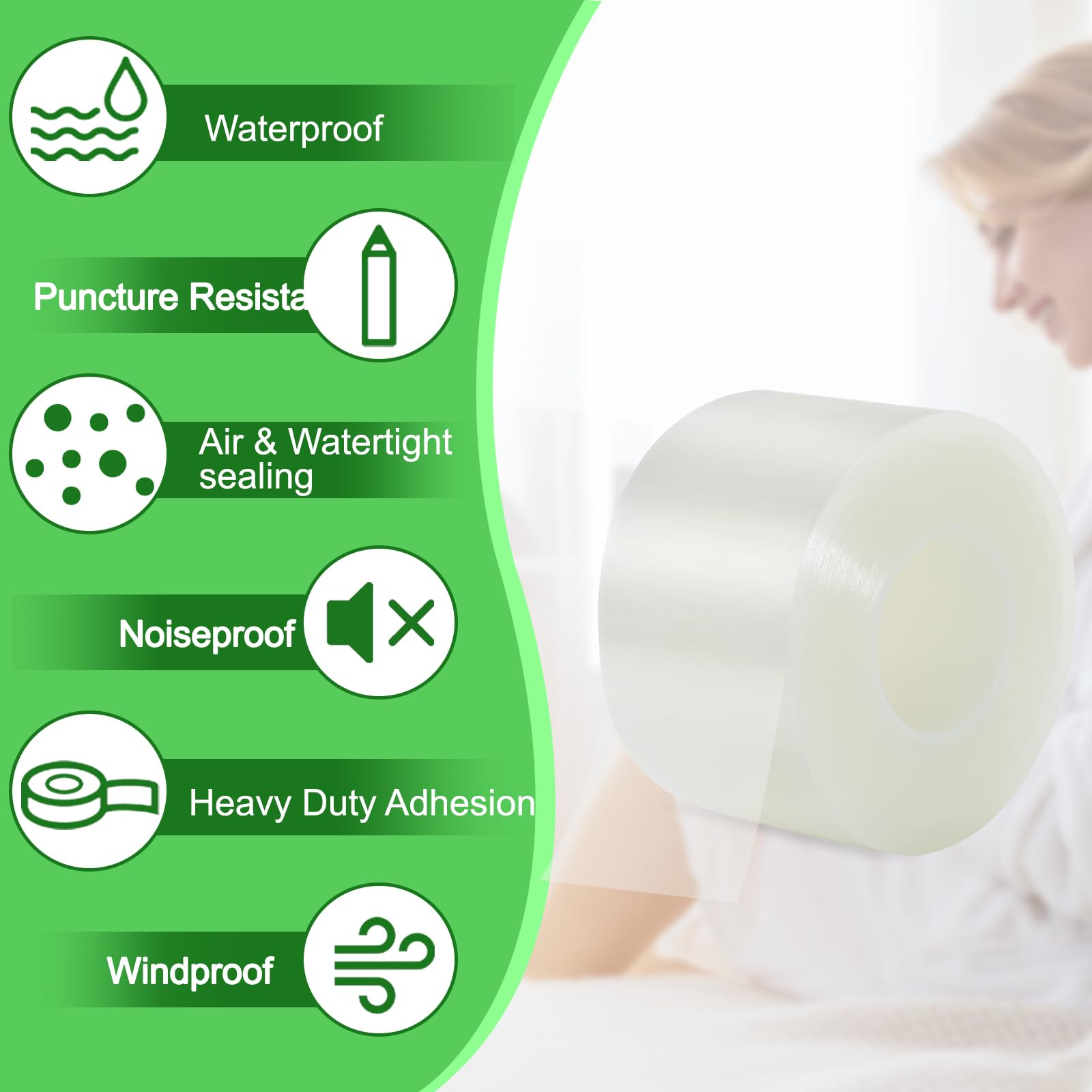 Transparent Window Weather Sealing Tape 2 in x 35 Yards Weather Stripping Residue Free Clear Window Draft Isolation Sealing Film Tape for Windows and Doors Gaps