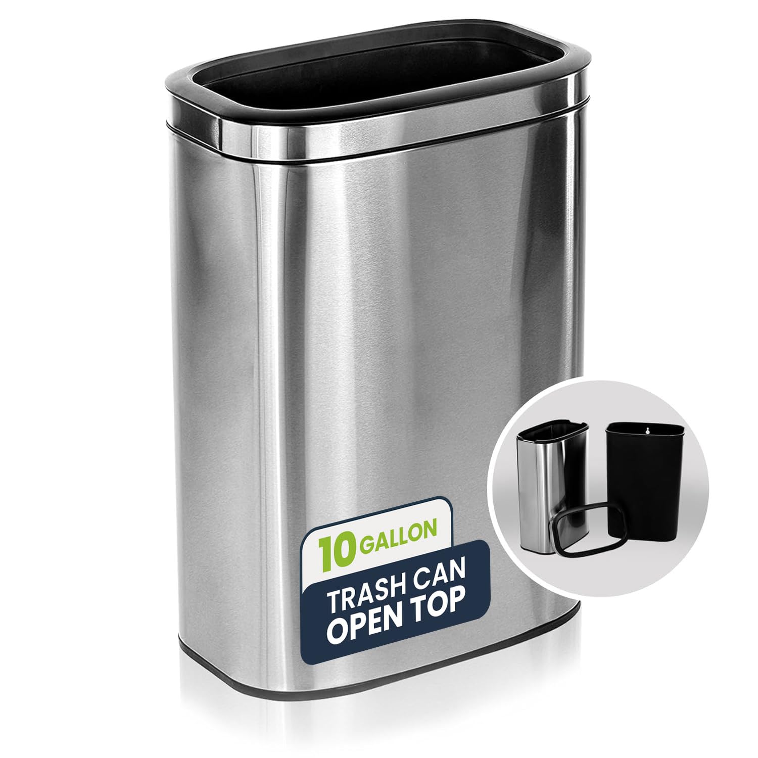 Stainless Steel Open Top Trash Can 10.5 Gallon