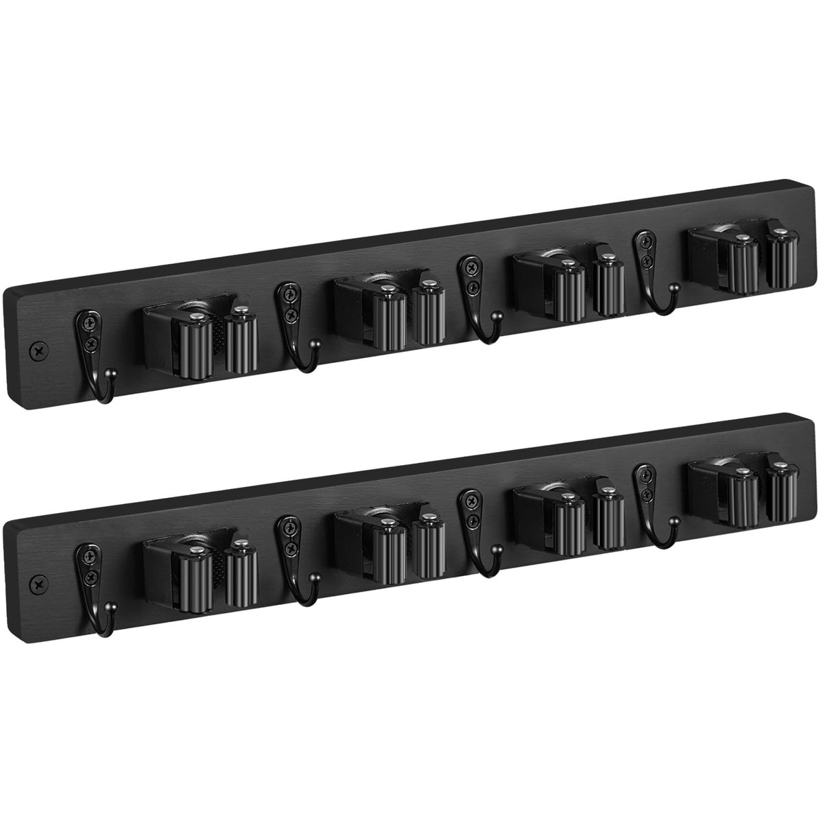 2 Pack Black Mop Broom Holder Wall Mount