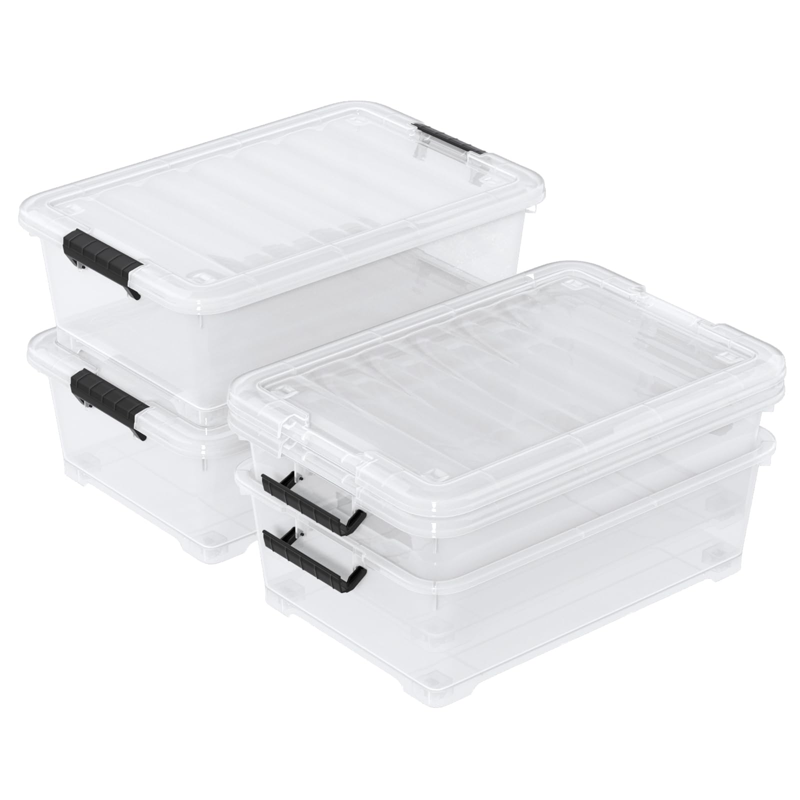 4 Pack Stackable Plastic Storage Bins with Lids (4 Count)