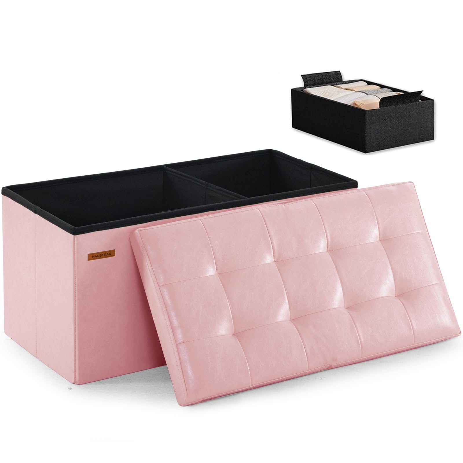 Ottoman with Storage Bench Folding Foot Rest Baby Pale Pink