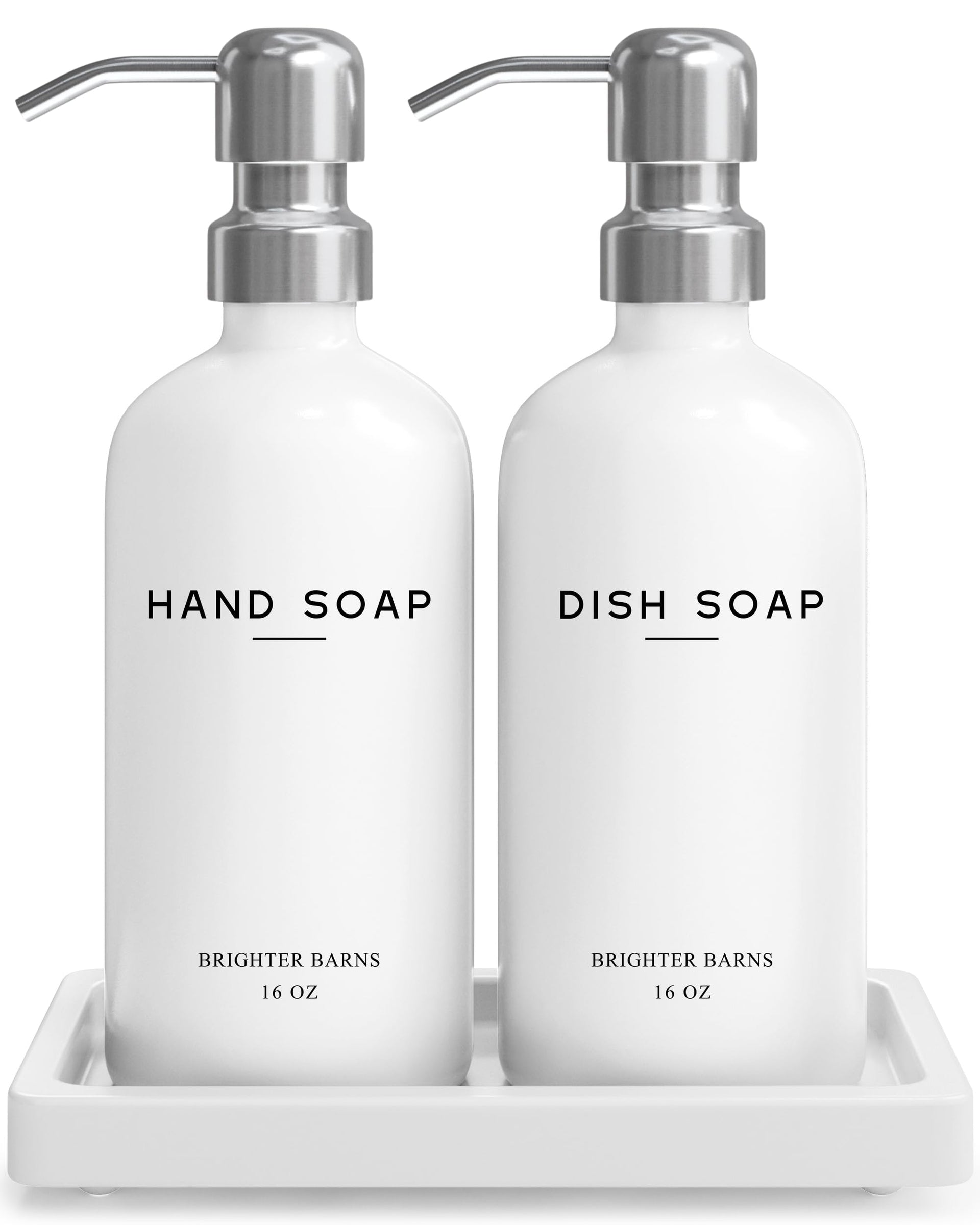 White Glass Hand and Dish Soap Dispenser Set by Brighter Barns (2 Count)