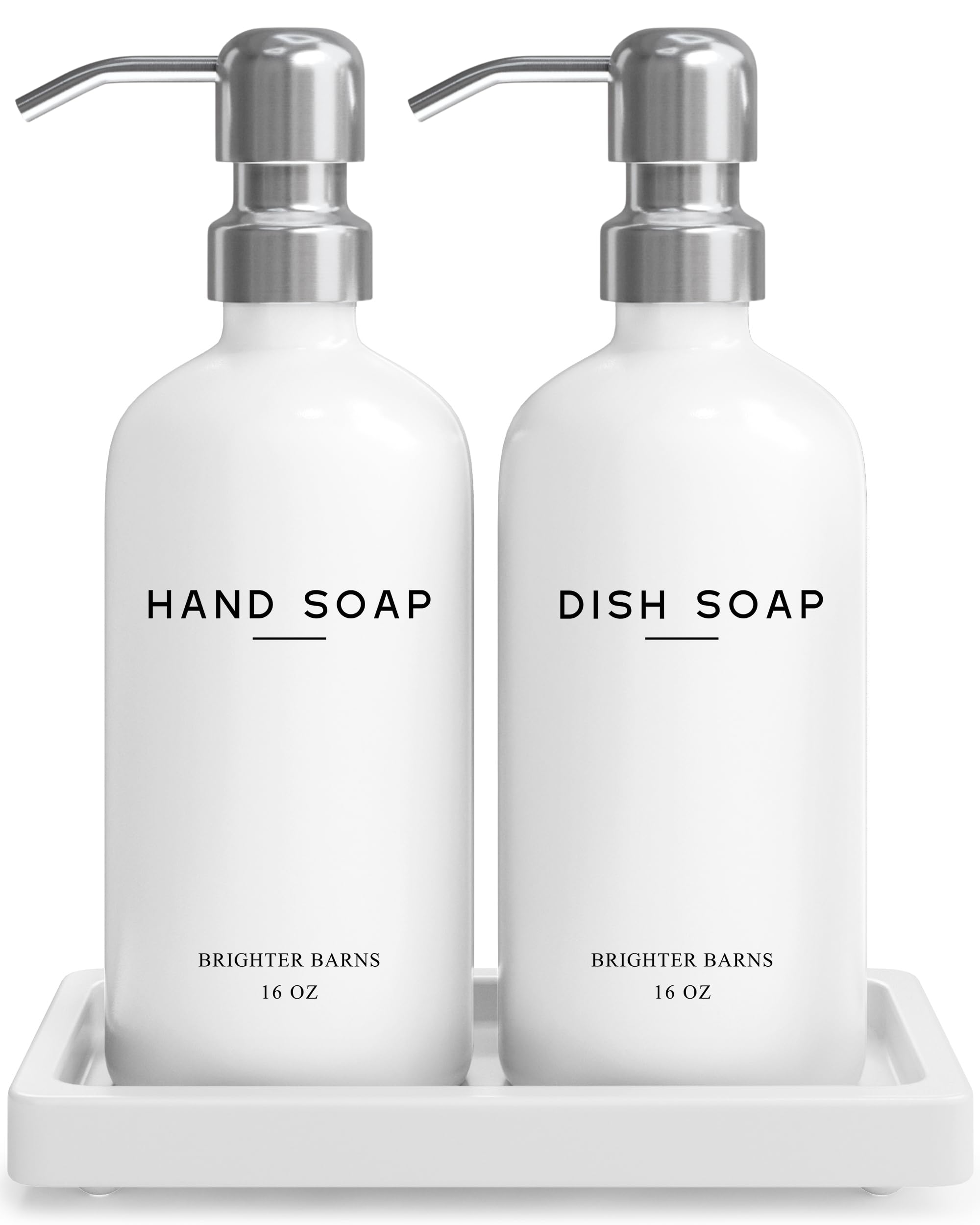 White Glass Hand and Dish Soap Dispenser Set by Brighter Barns (2 Count)