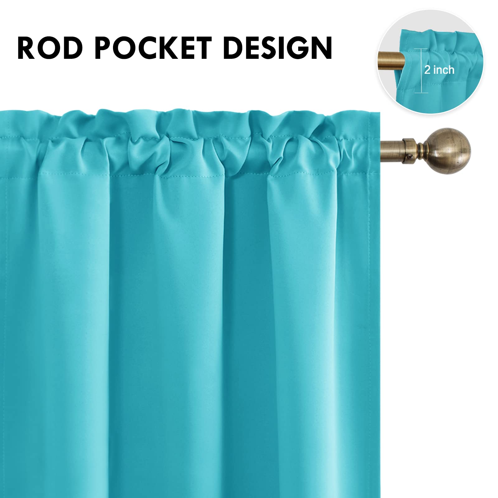 Short Blackout Curtains 60 x 36 Inch for Kitchen RV Bunk Turquoise (2 Count)
