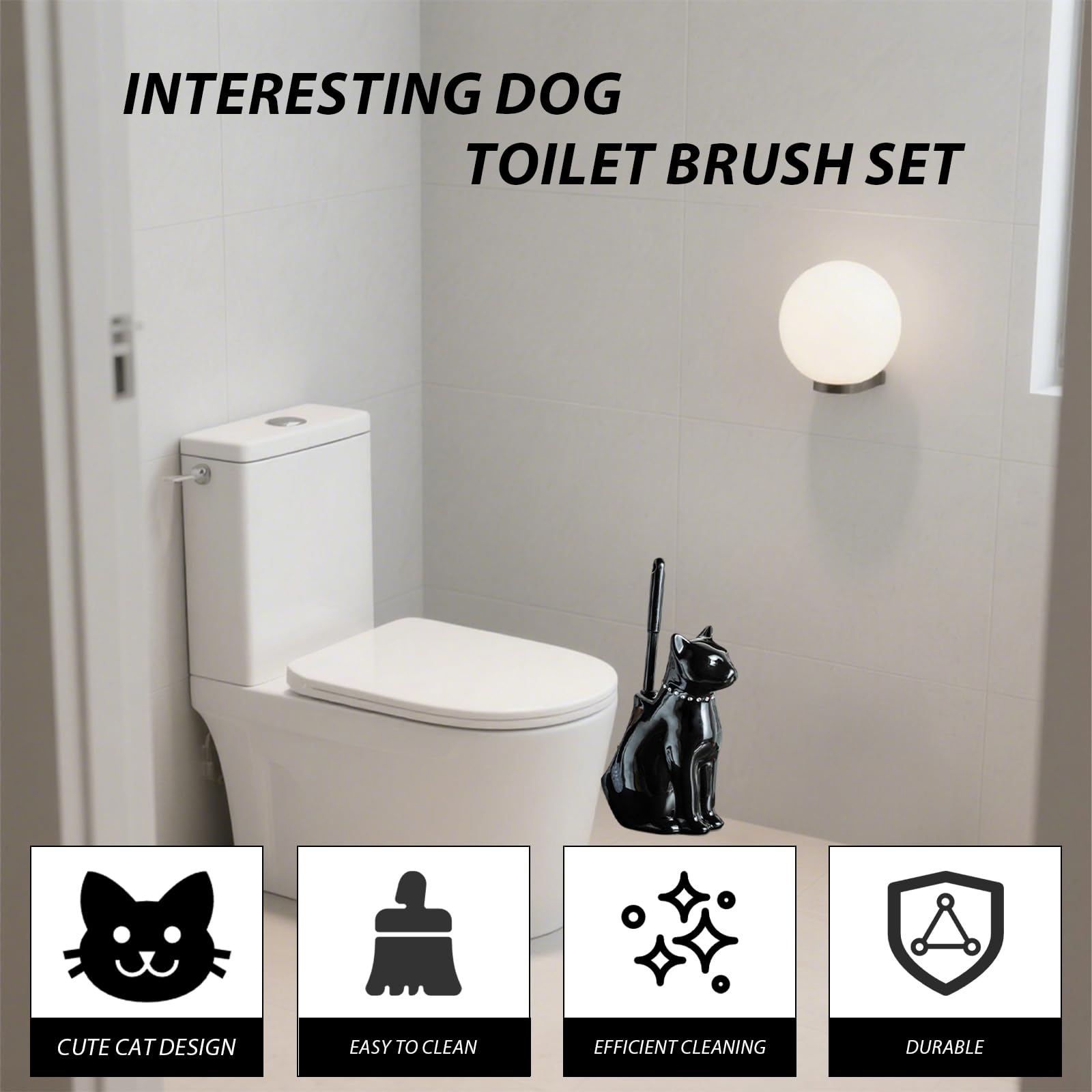 Ceramic Cat Toilet Brush and Holder Set (2 Count)