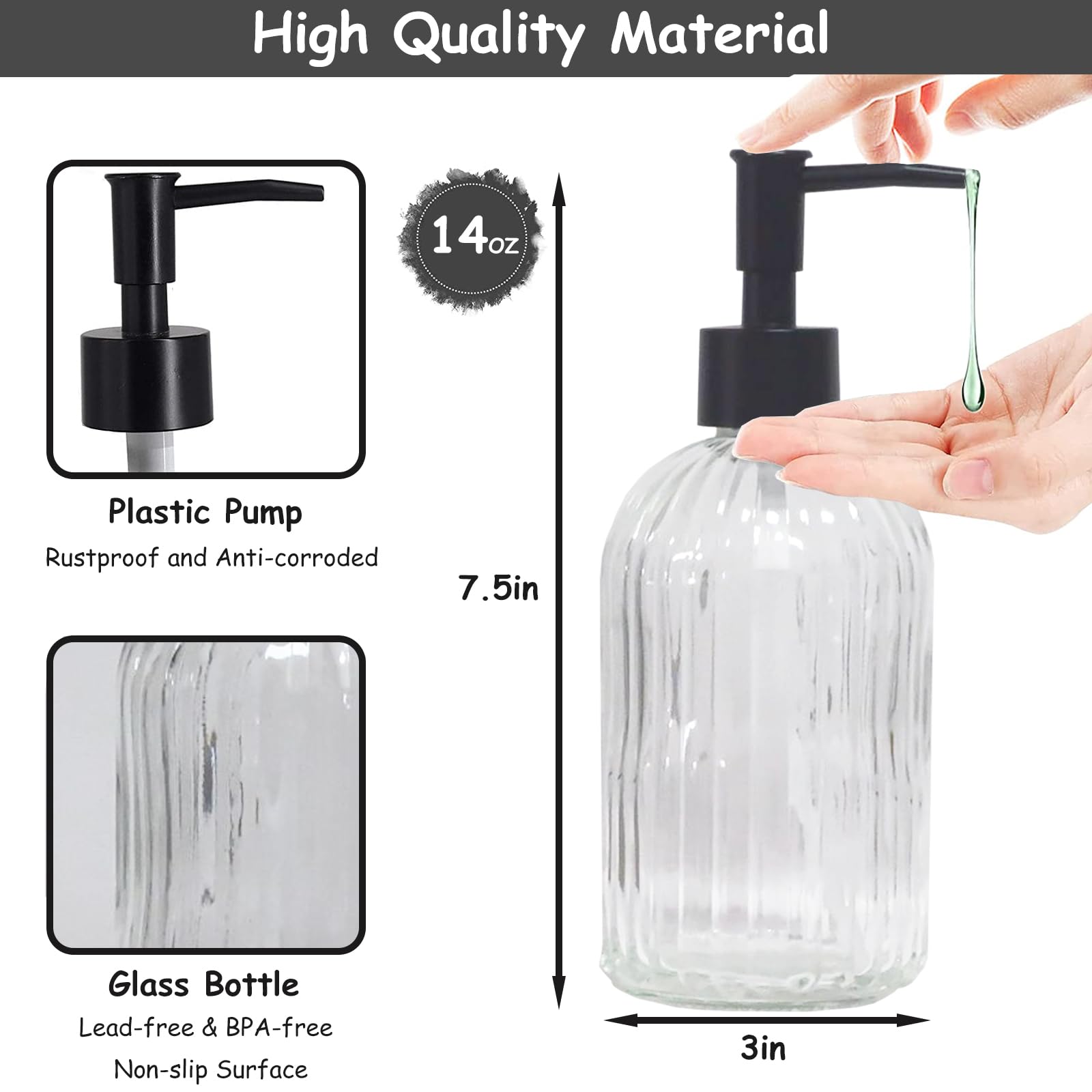 Clear Glass Soap Dispenser with Black Plastic Pump