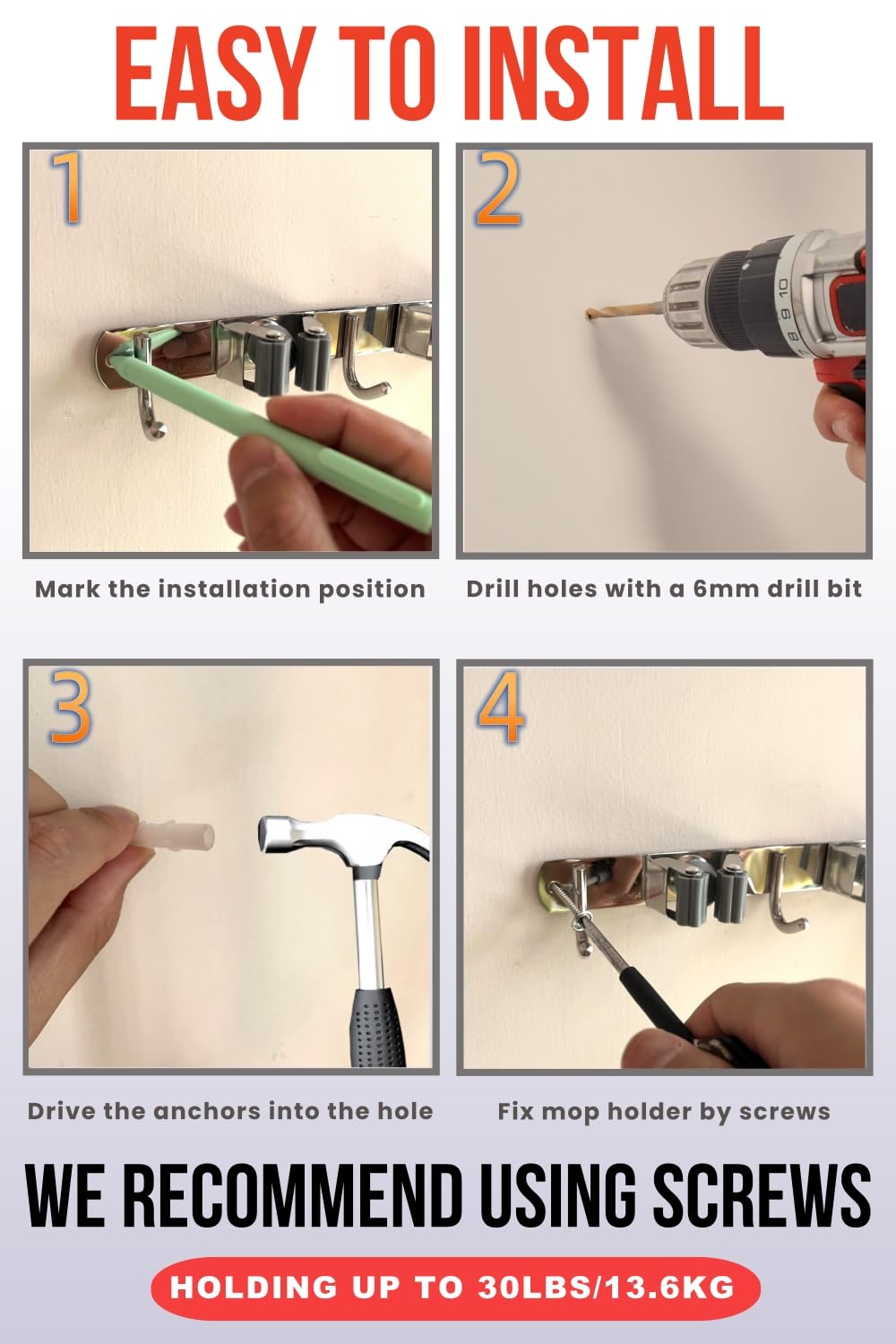 Mop and Broom Holder Wall Mount