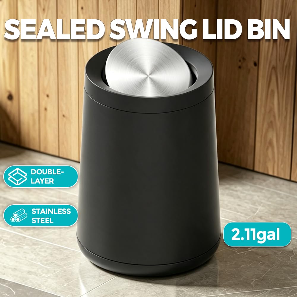 2.1 gallon 8L Black Trash Can