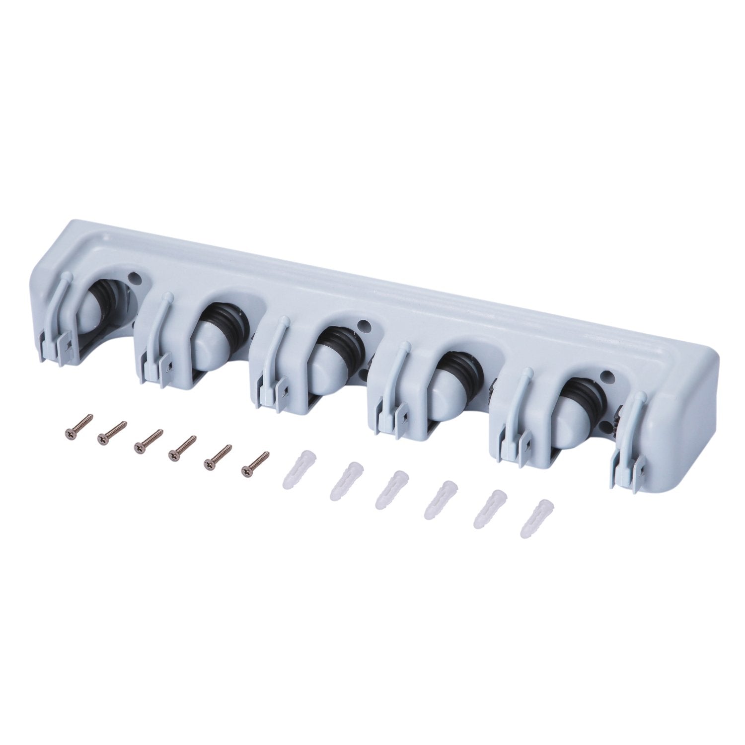Mop and Broom Holder Wall Mounted 5 Position Storage Rack with 6 Retractable Hooks Holds up to 11 Tools Utility Weatherproof Holder for Garage Storage Systems Broom Organizer