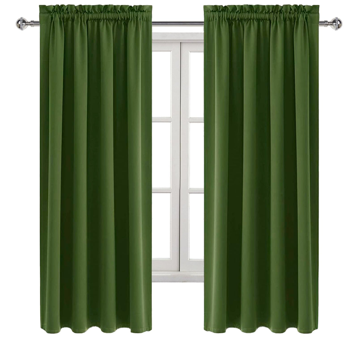 Blackout Curtains for Bedroom 38 x 72 Inch Long Olive Green 2 Panels (2 Count)