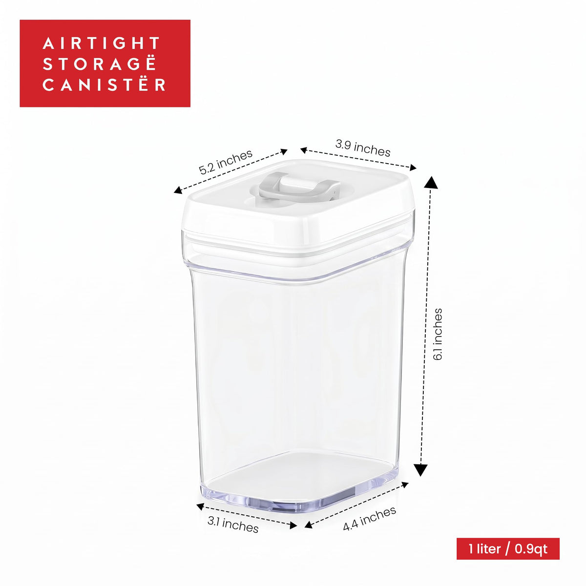 Airtight Food Storage Containers for Pantry With White Lids 1L (6 Count)
