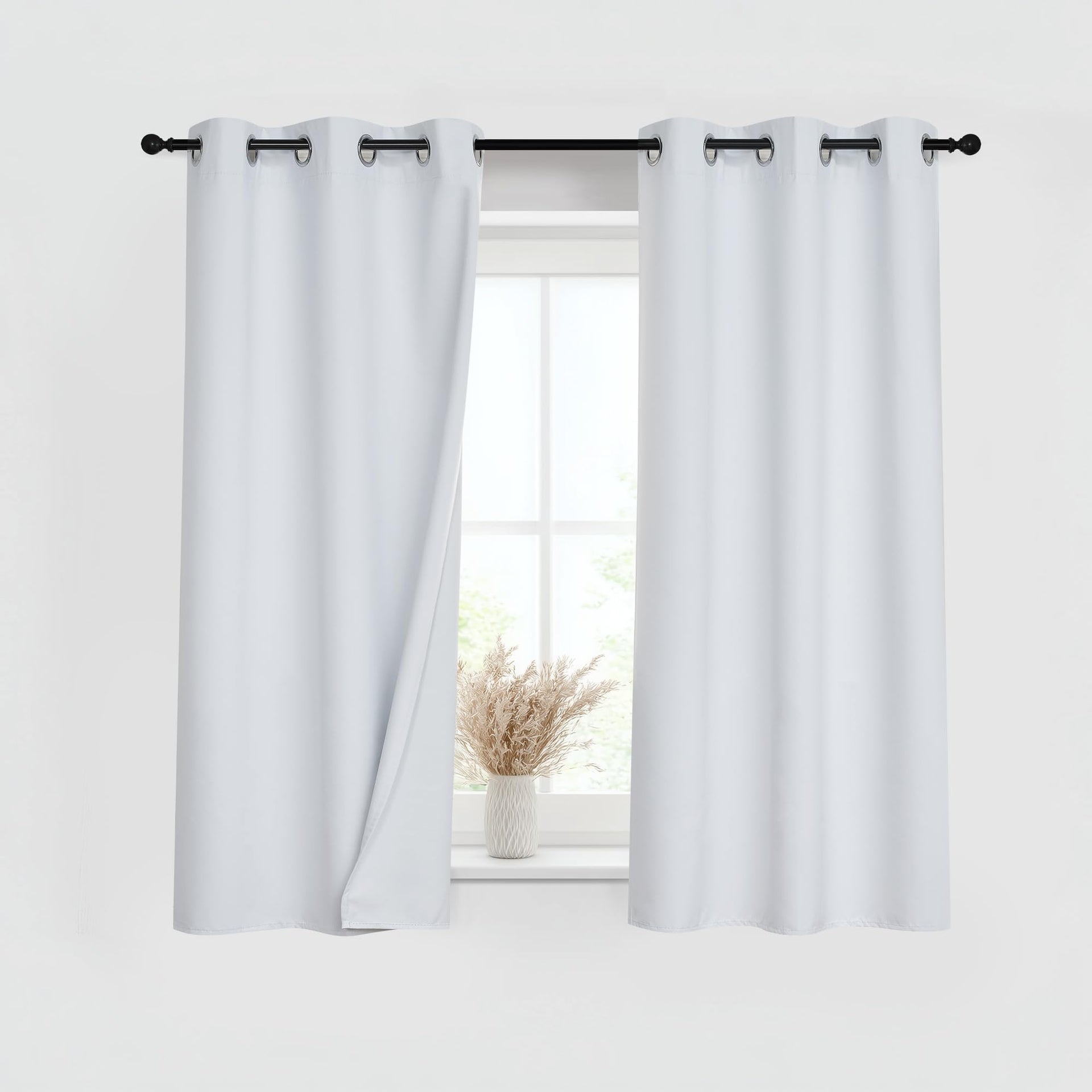 White 100% Blackout Short Curtains for Kitchen 2 Panels Set (2 Count)