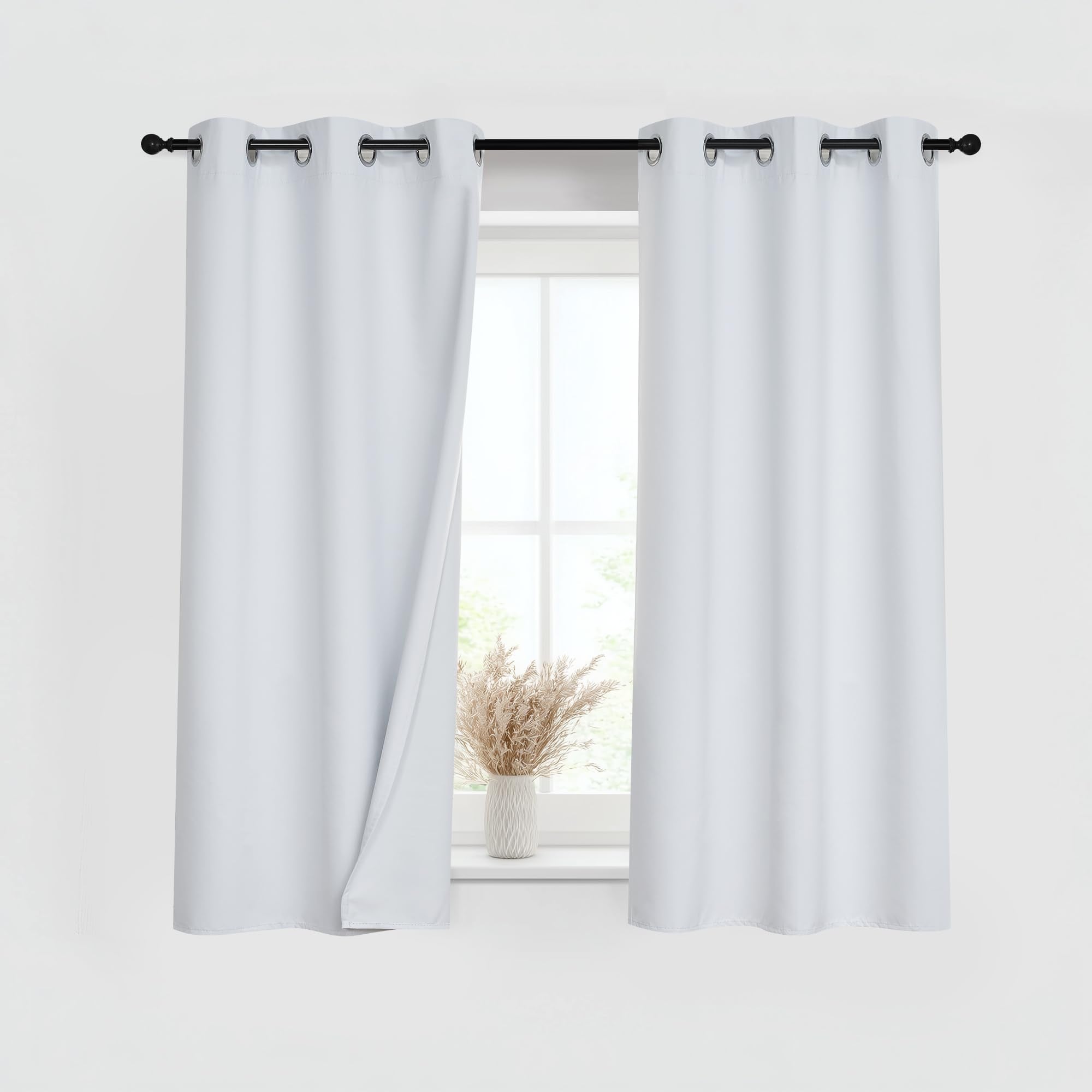 White 100% Blackout Short Curtains for Kitchen 2 Panels Set (2 Count)
