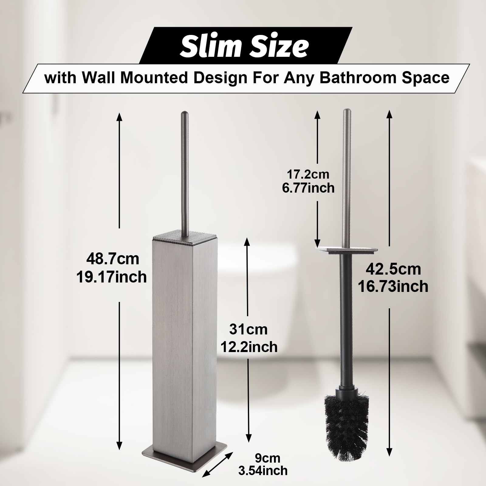 Toilet Brush with Holder Set Brushed Nickel Aluminium Standing for Bathroom Toilet Bowl Cleaner Brush and Holder Set