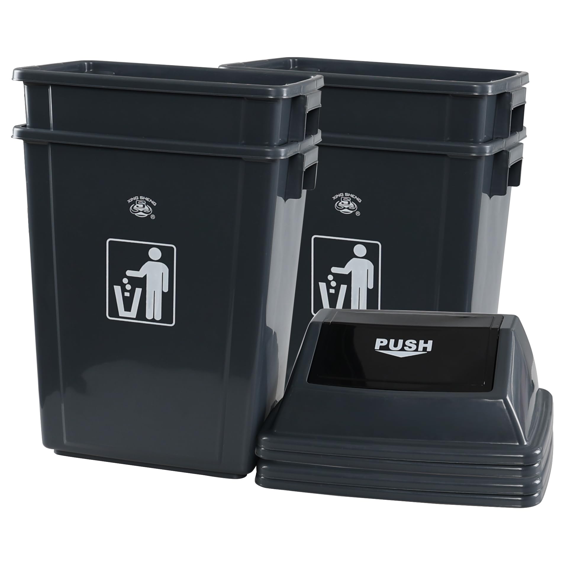 18 Gallon Plastic Trash Can with Swing Lid (4 Count)