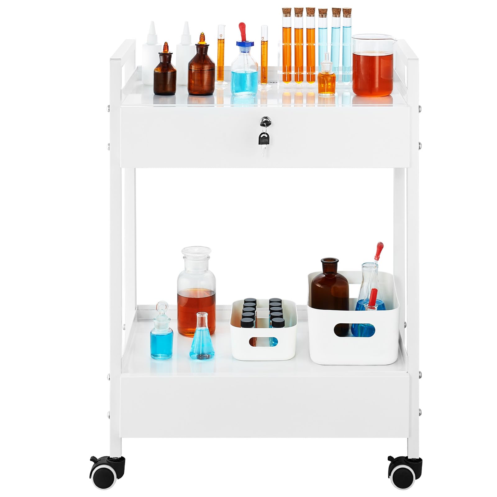 Rolling Medical Cart with Lockable Drawer