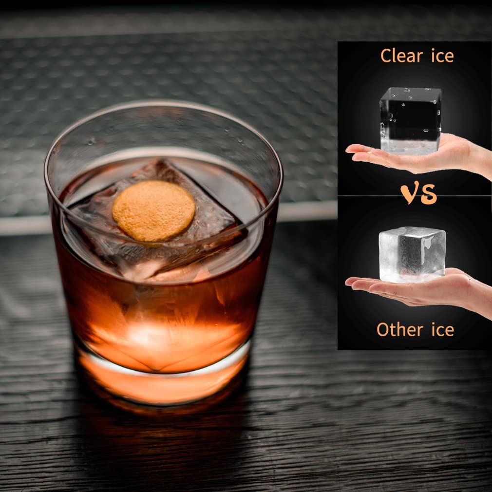 Upgrade 2 Inch Clear Ice Cube Tray Make 8 Large Square Crystal Ice Cube Maker for Cocktail