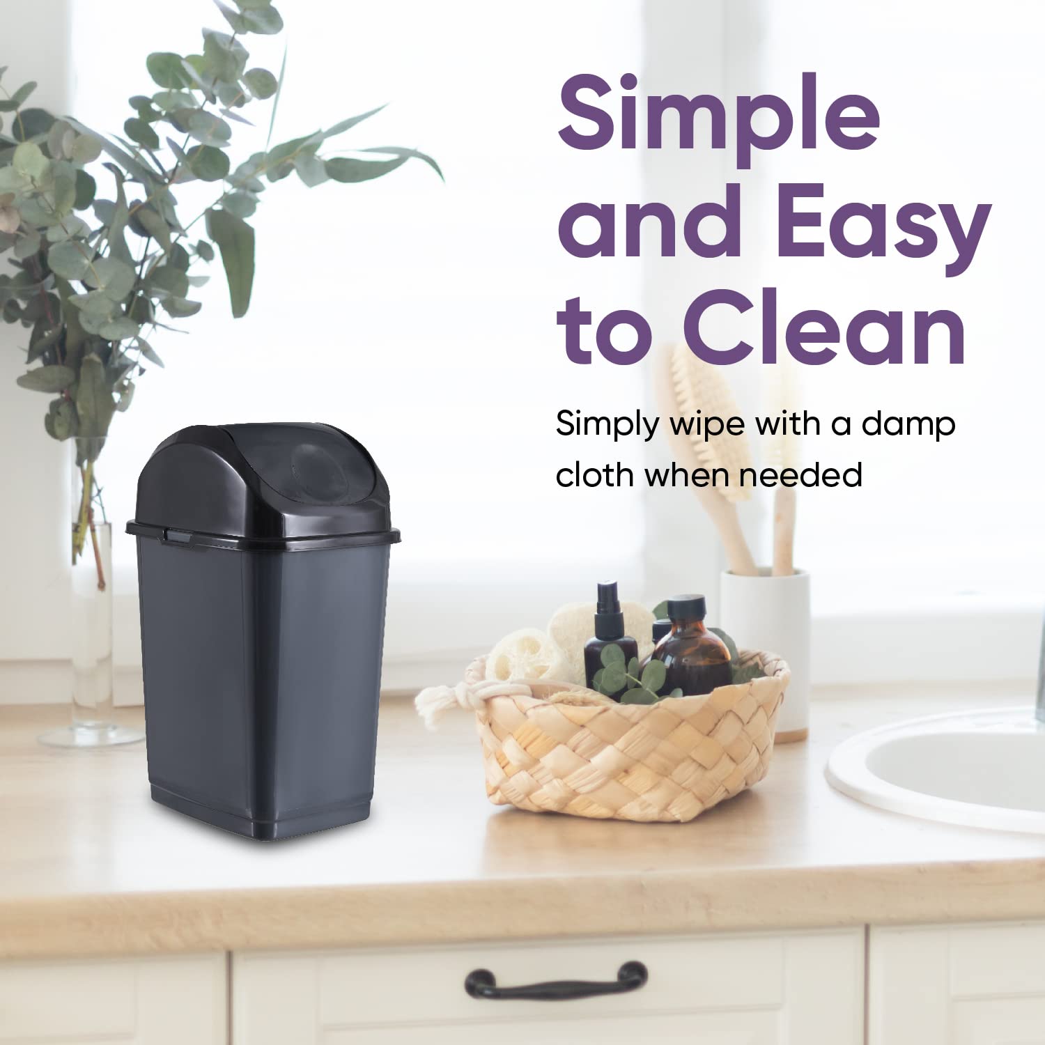 Mini Desktop Trash Can with Swing Top Lid Portable Plastic Garbage Can for Countertop
