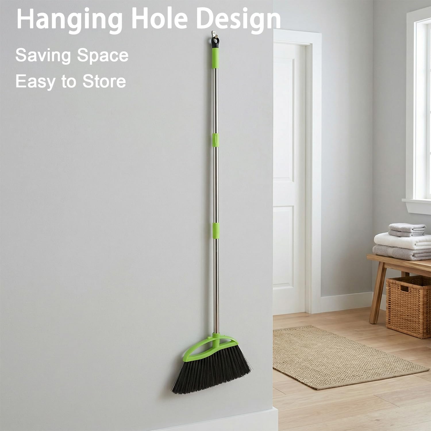 3 Packs Indoor Brooms Green Angle Broom Soft Bristles Long Handle for Hardwood Floor Sweeping (3 Count)