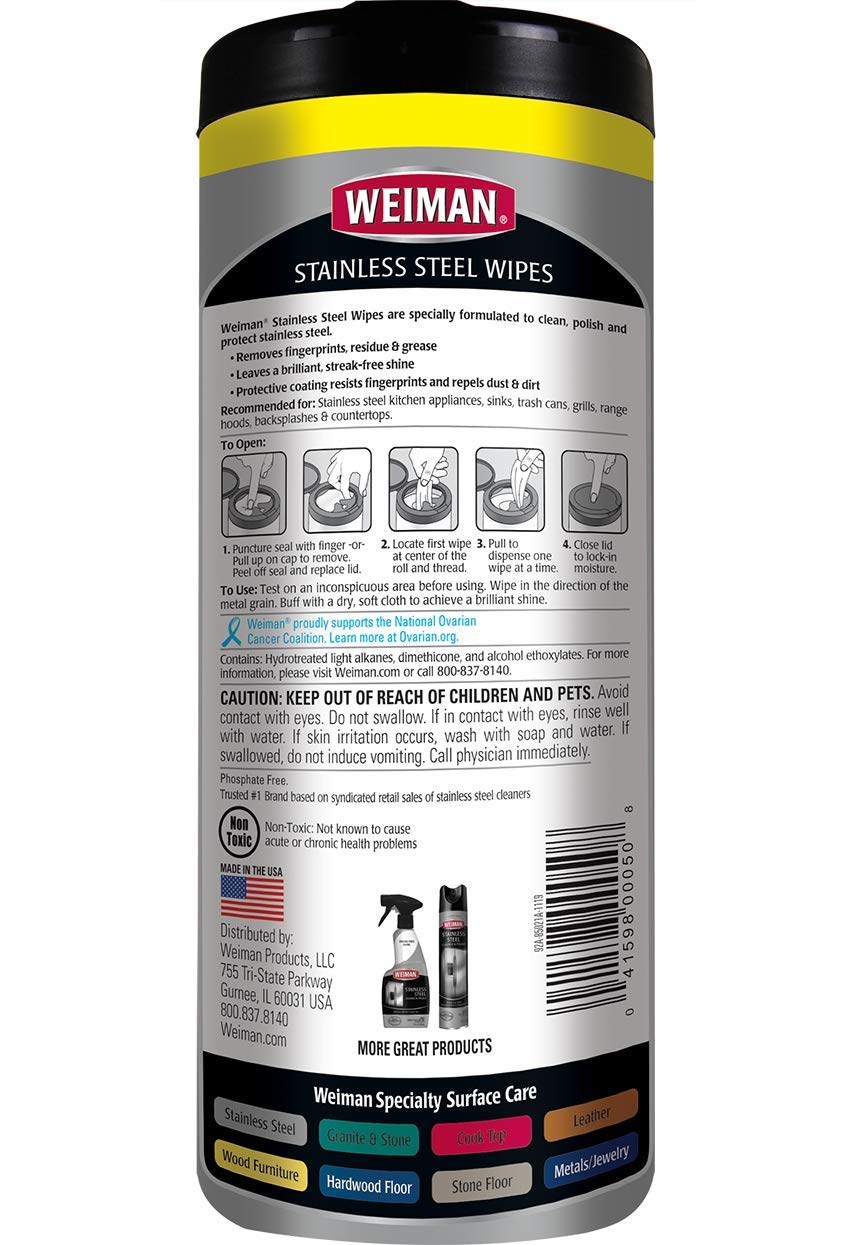 Stainless Steel Cleaning Wipes [2 Pack] Removes Fingerprints (60 Count)