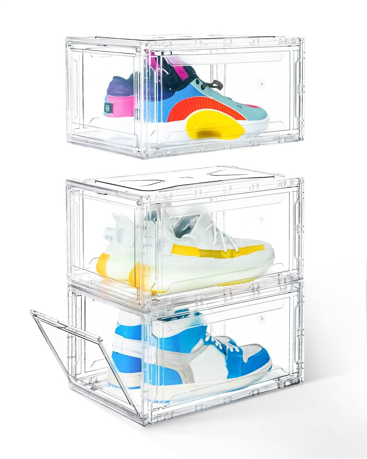 Shoe Boxes Clear Plastic Stackable 3 Pack Shoe Storage for Sneakerheads (3 Count)