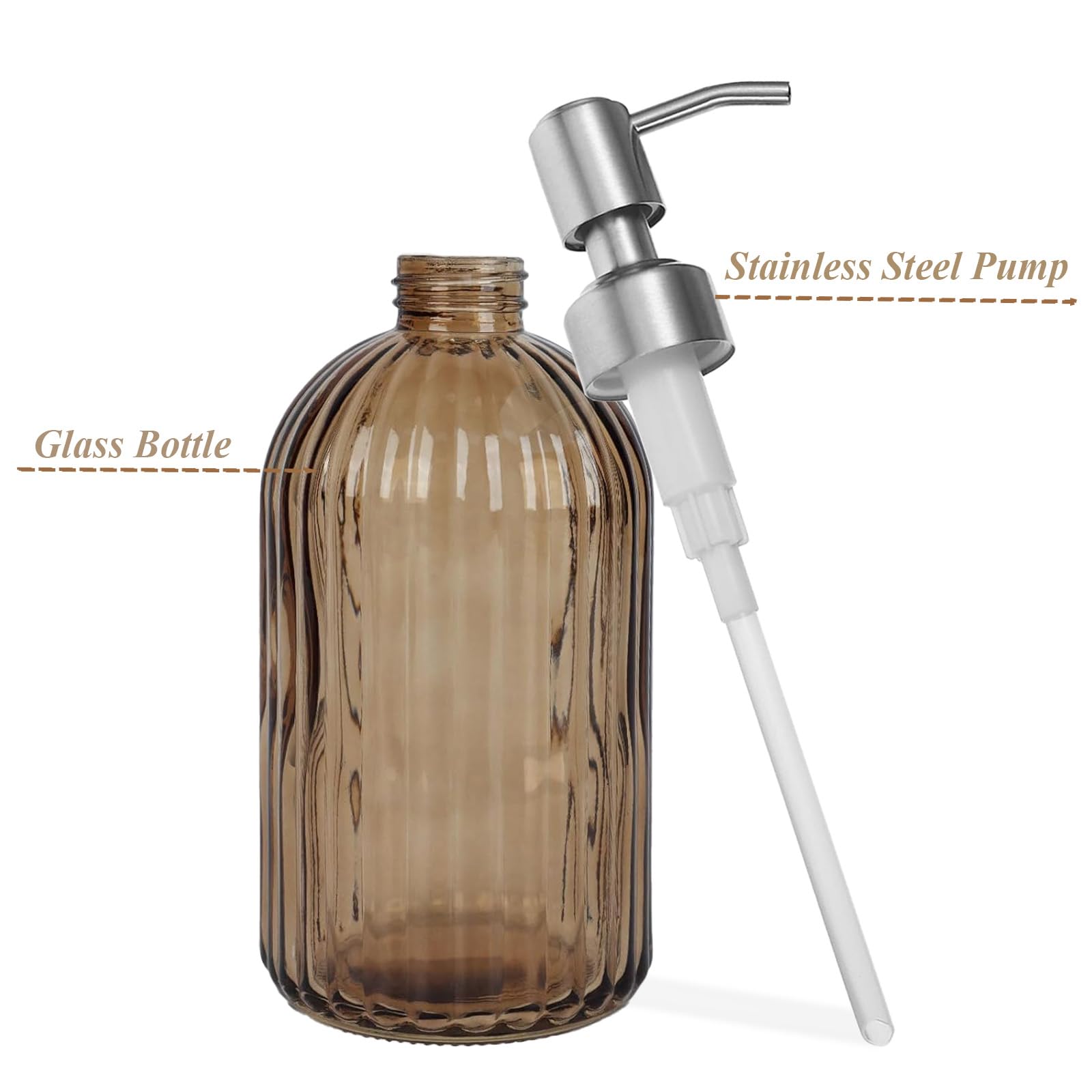 14Oz Brown Glass Soap Dispenser Bathroom