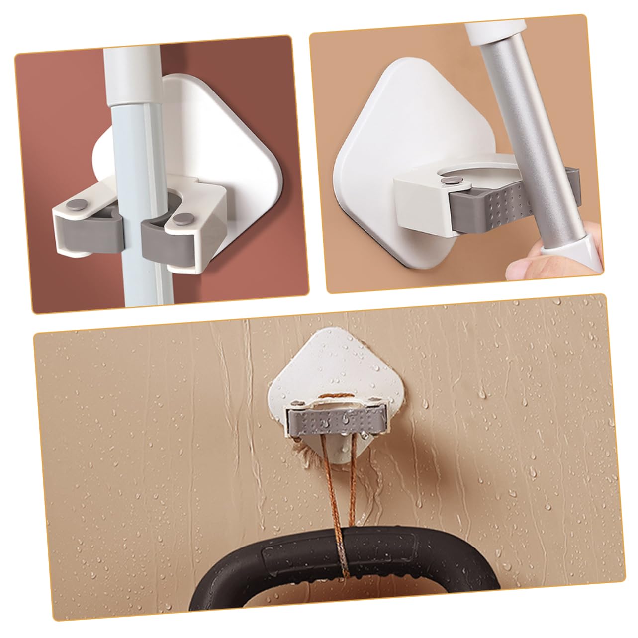 Mop Hanger Wall Mount Adhesive Broom Hooks Mop Bucket Wall Hooks for Cleaning Tools Easy Install