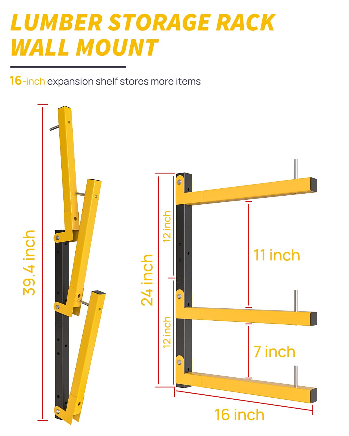 Lumber Rack Wall Mount Storage Racks Folding Wood Organizer Heavy Duty Shelf Brackets With 6 (4 Count)