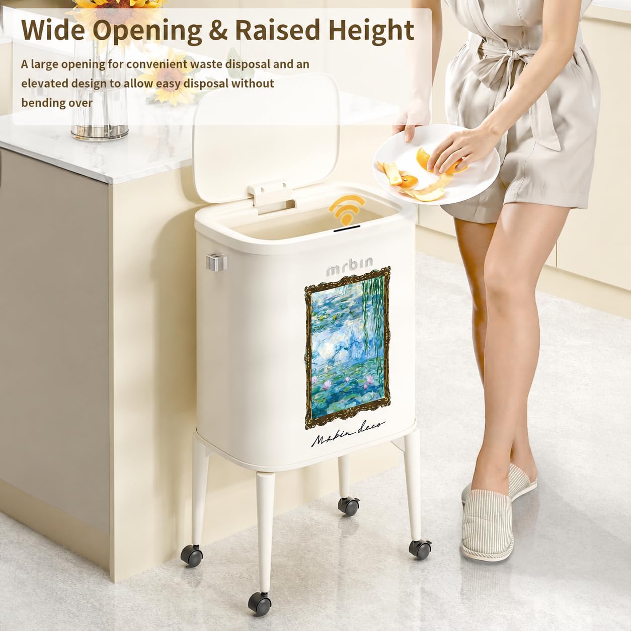 Metal Motion Sensor Kitchen Trash Can with Wheel Legs