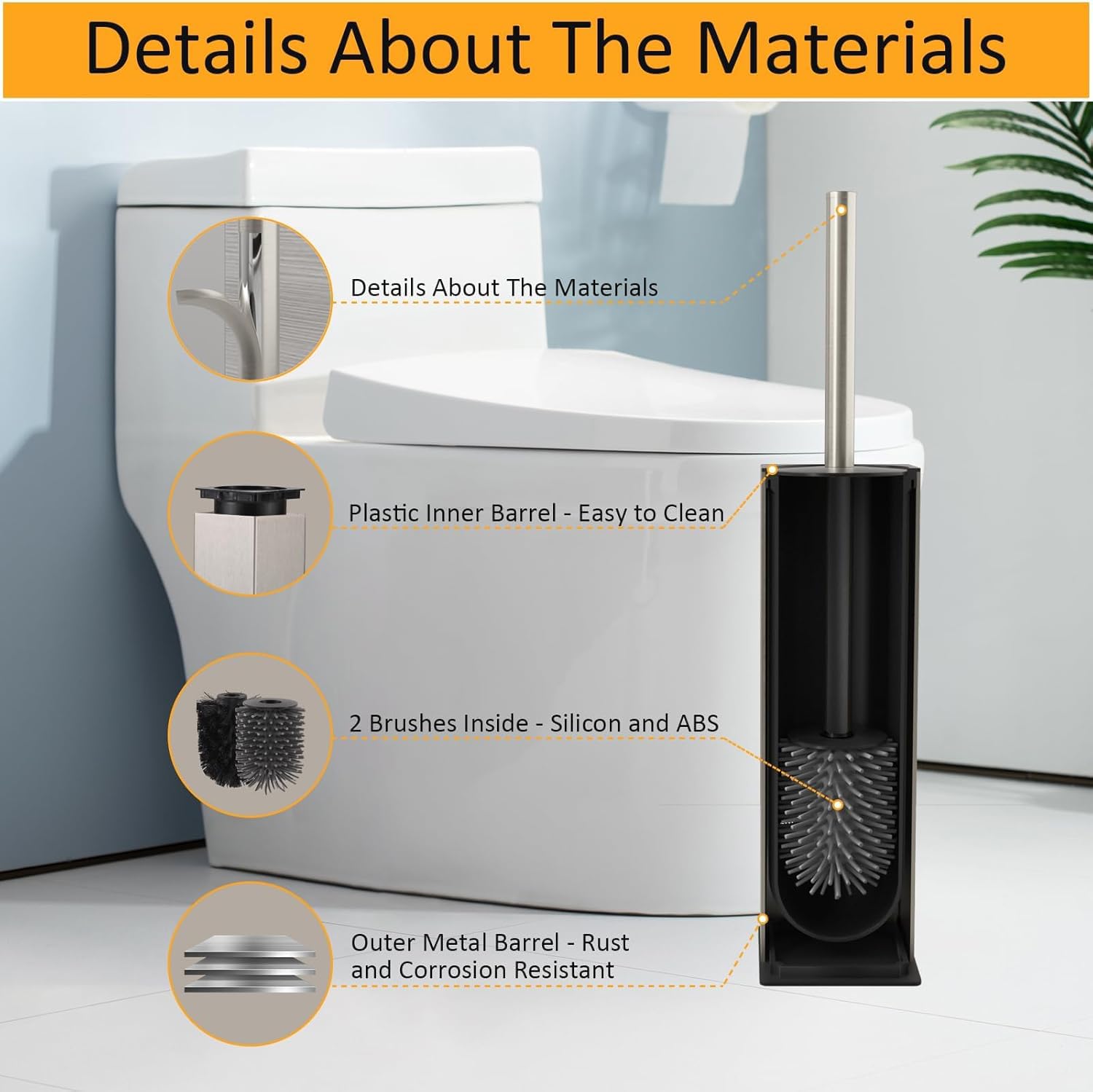 Toilet Brush and Holder Set Brushed Nickel Aluminium Freestanding Toilet Bowl Cleaner Brush and Holder for Bathroom Storage and Organization