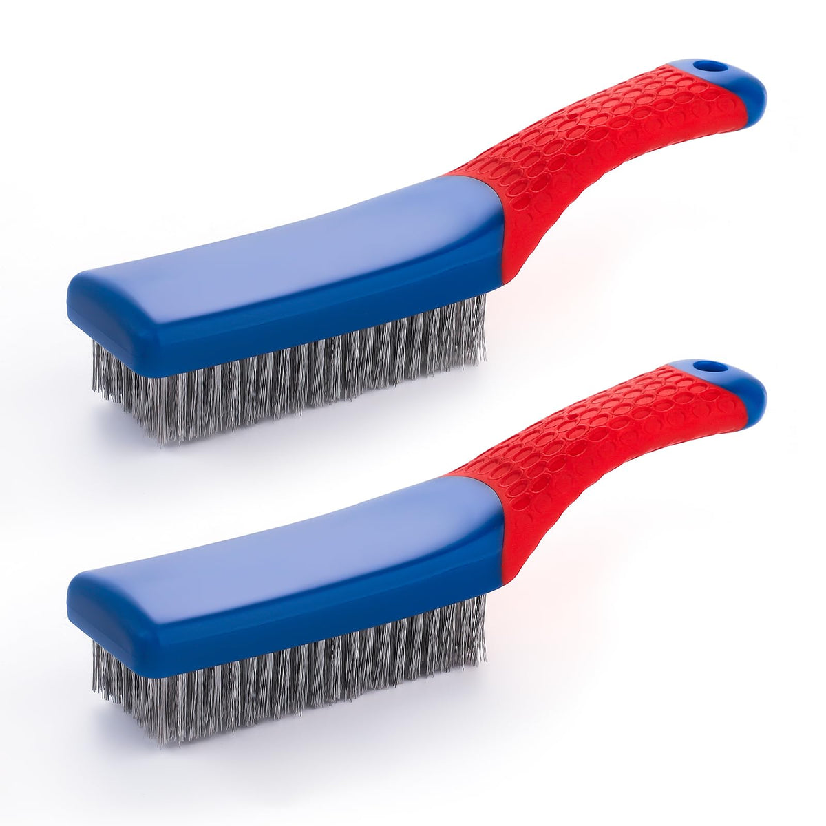 Wire Brushes 2 Pcs Steel Brushes Heavy Duty Carbon Steel and Stainless Steel Wire Scratch Brush with Rubber Ergonomic Handle (2 Count)