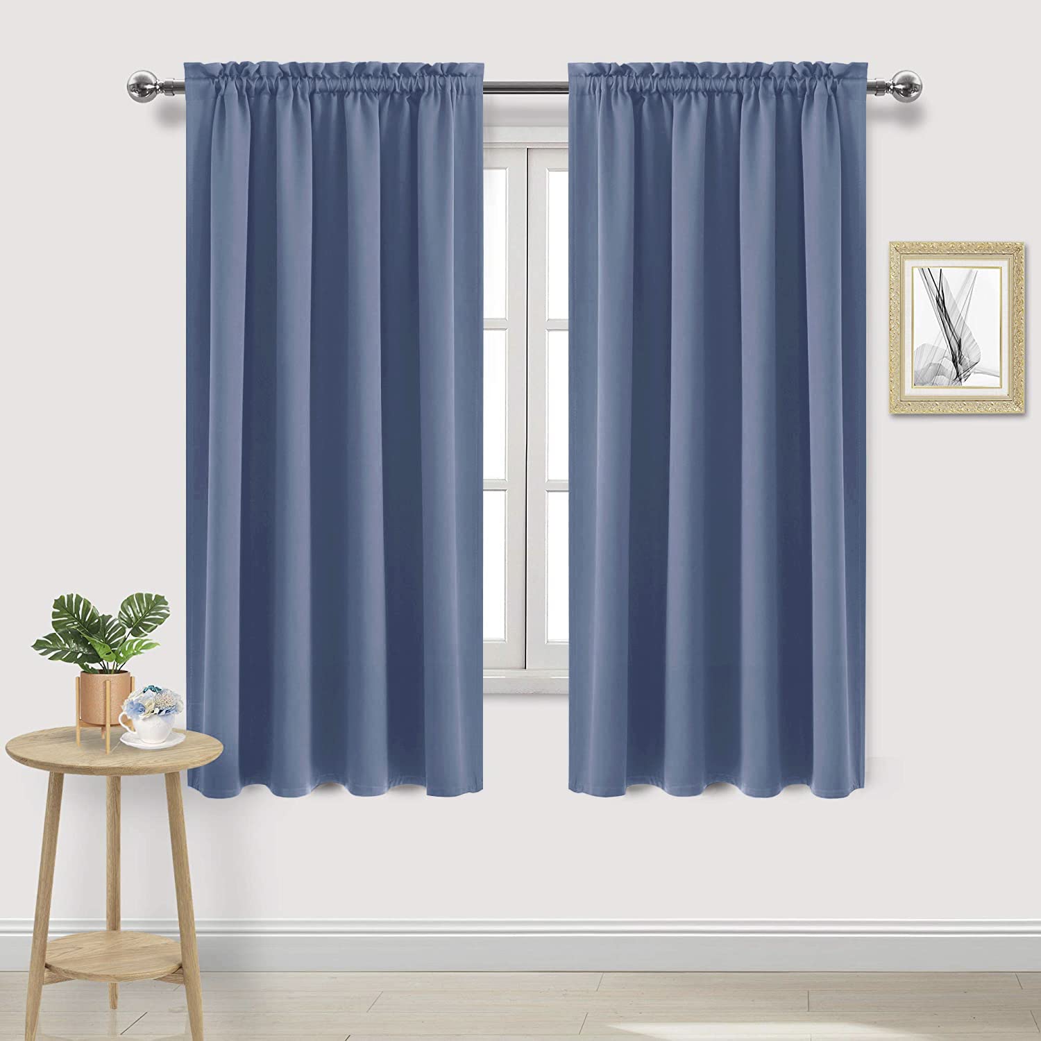 Blackout Curtains for Bedroom 52 x 63 Inch Long Dusty Blue 2 Panels (2 Count)
