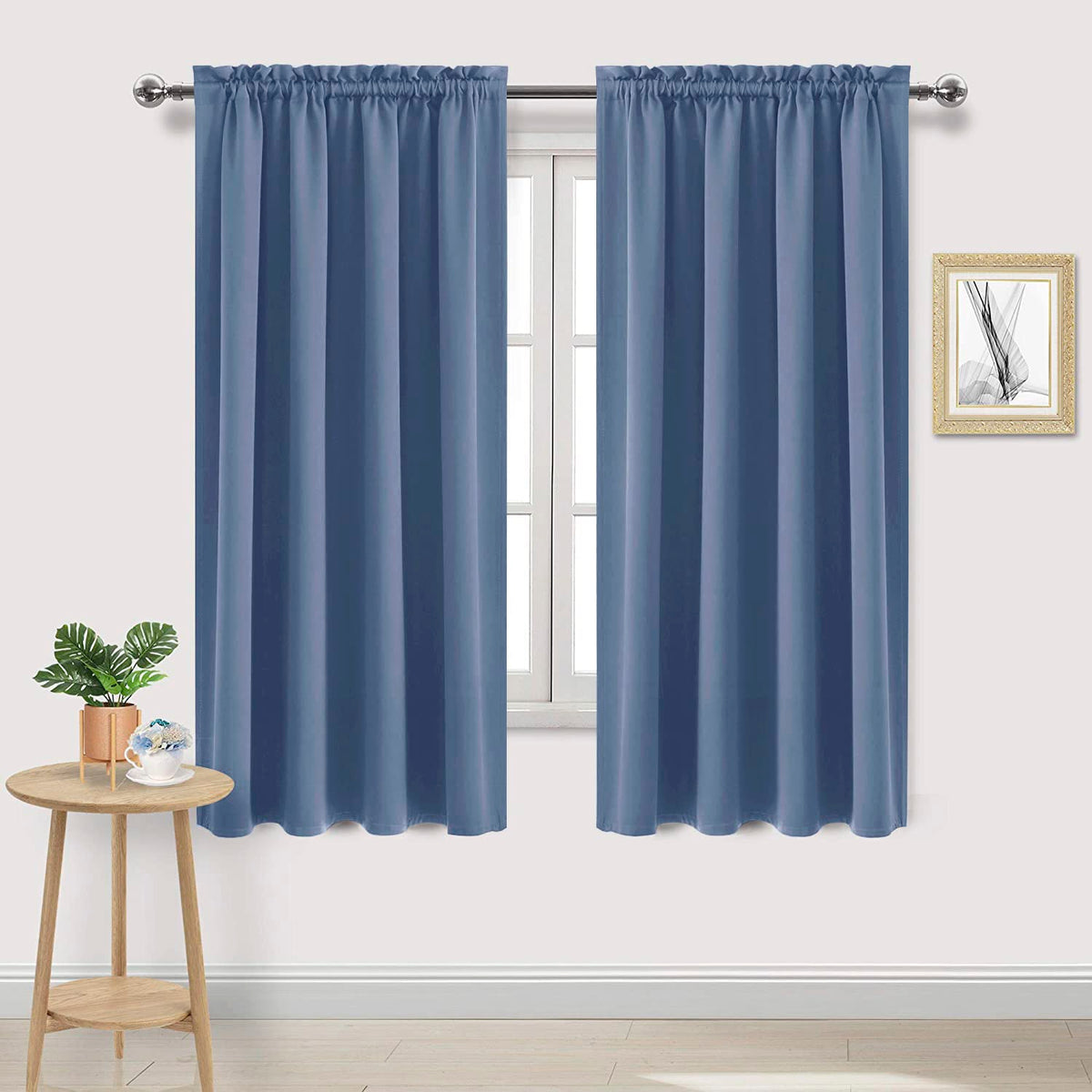 Blackout Curtains for Bedroom 52 x 63 Inch Long Dusty Blue 2 Panels (2 Count)