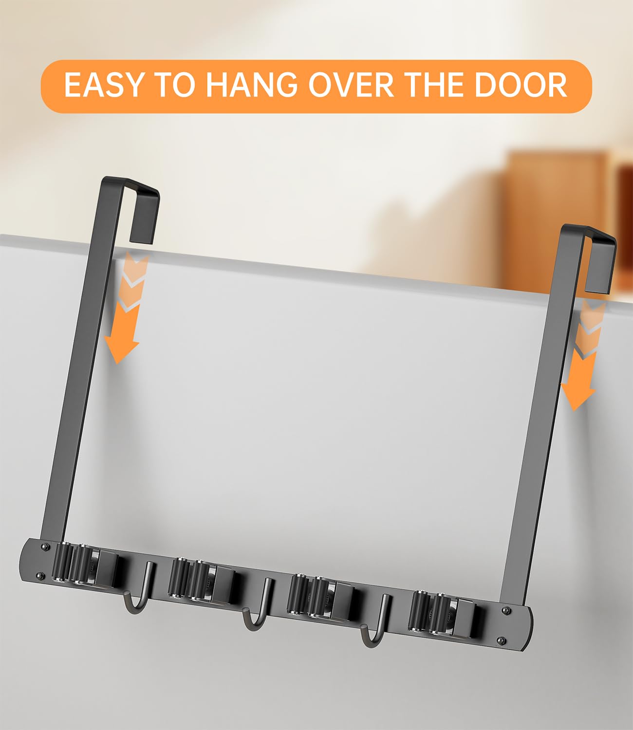 Broom Holder Over The Door with Hooks