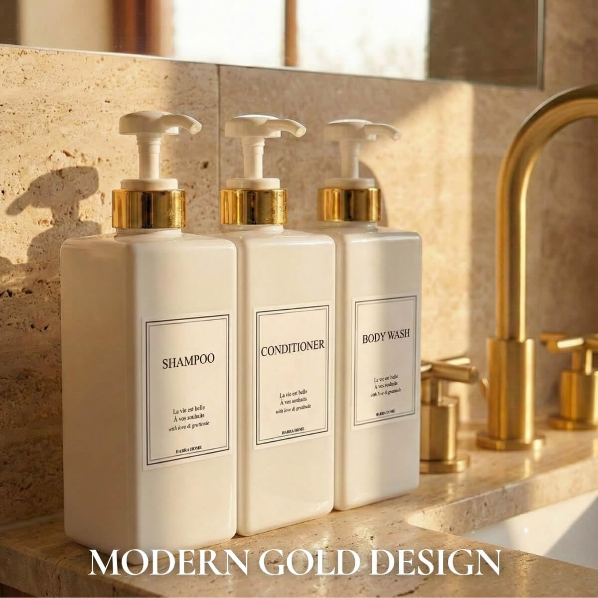 Modern Gold Design Shampoo and Conditioner Dispenser (3 Count)